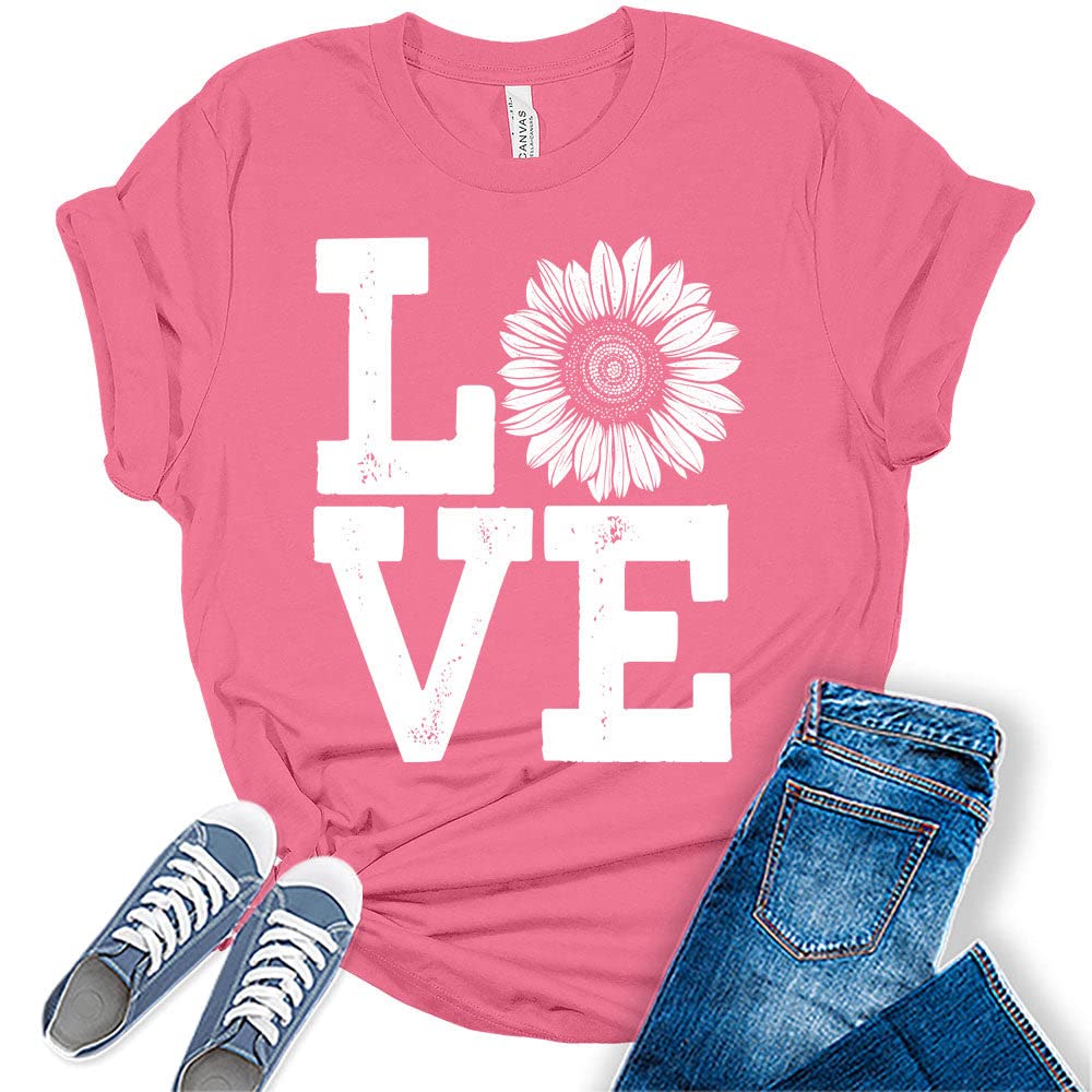 Women's Sunflower Graphic Tee - Cute Bella Short Sleeve T-Shirt for Spring & Summer | Casual Outfit, Beach Wear, Festival Fashion
