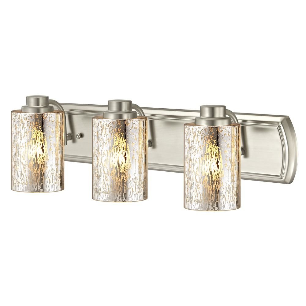 Industrial Mercury Glass 3-Light Bathroom Vanity Light Fixture in Satin Nickel Finish - Perfect for Modern Bathrooms, Powder Rooms & Spa Retreats