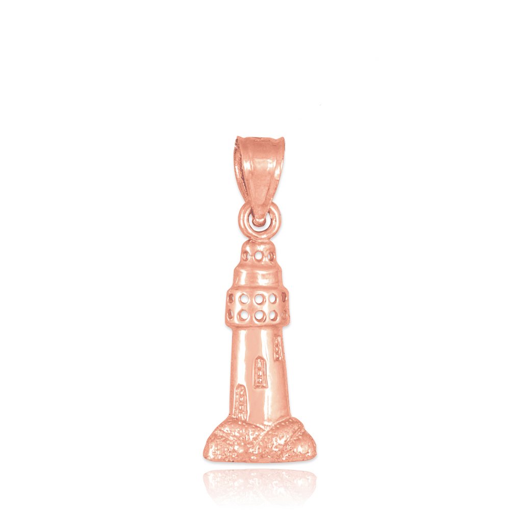 14K Rose Gold Lighthouse Charm Pendant Necklace for Women - Elegant Nautical Jewelry Gift for Her - Perfect for Beach Vacations, Anniversary & Birthday Presents