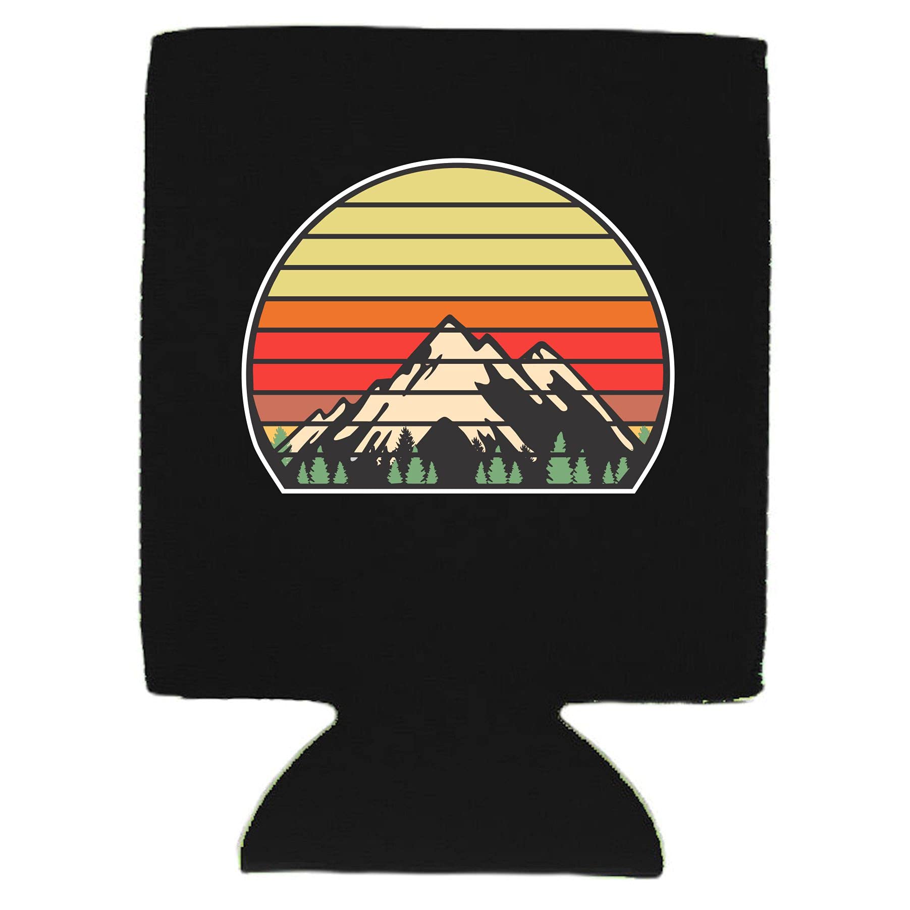 Retro Mountains Collapsible Can Cooler - Insulated Beer Sleeve for Cans & Bottles (12oz, Black) - Perfect for Camping, BBQs, Beach Parties & Outdoor Adventures