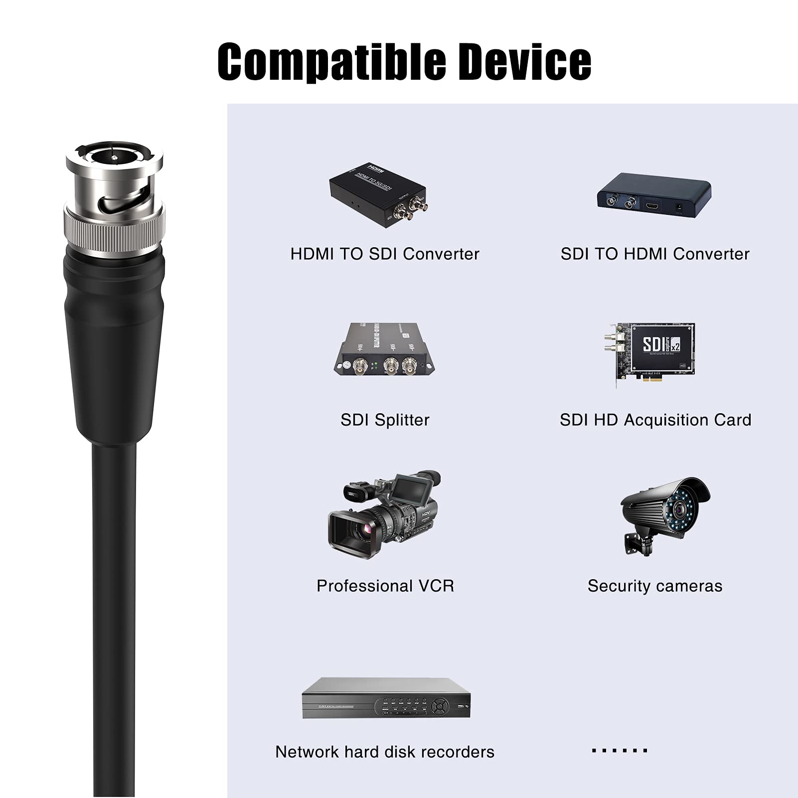 12G SDI Cable 100 ft - 4K@60Hz RG11 SDI Video Cable 75ohm BNC Cable 16AWG - Supports 6G/3G/HD-SDI for Security Cameras & Blackmagic SDI Converters - Ideal for Professional Video Production & Live Broadcasting