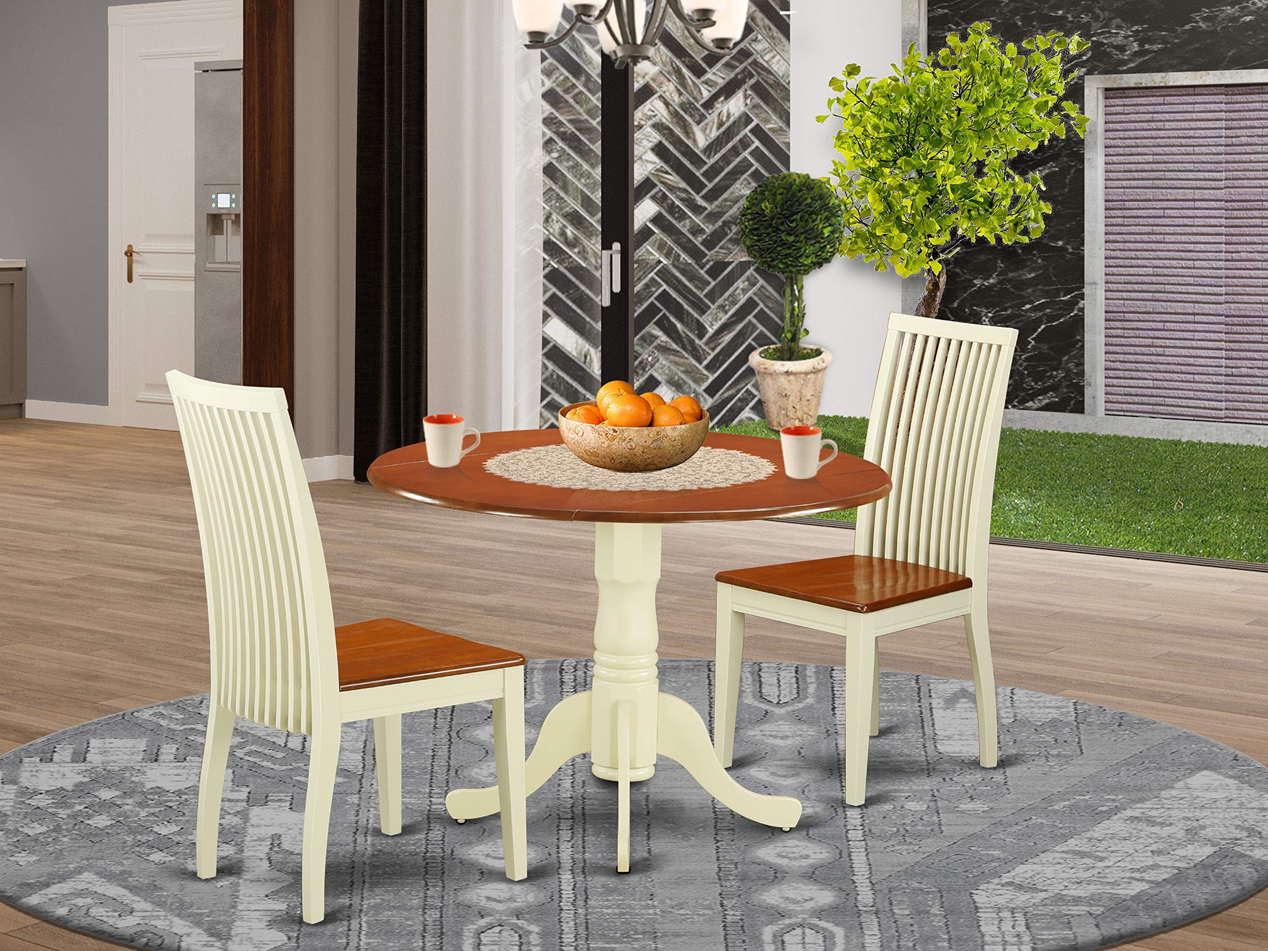 3-Piece Dublin Kitchen Table Set - Dining Table with 2 Wooden Chairs for Small Space Dining Room, Breakfast Nook, or Apartment Kitchen