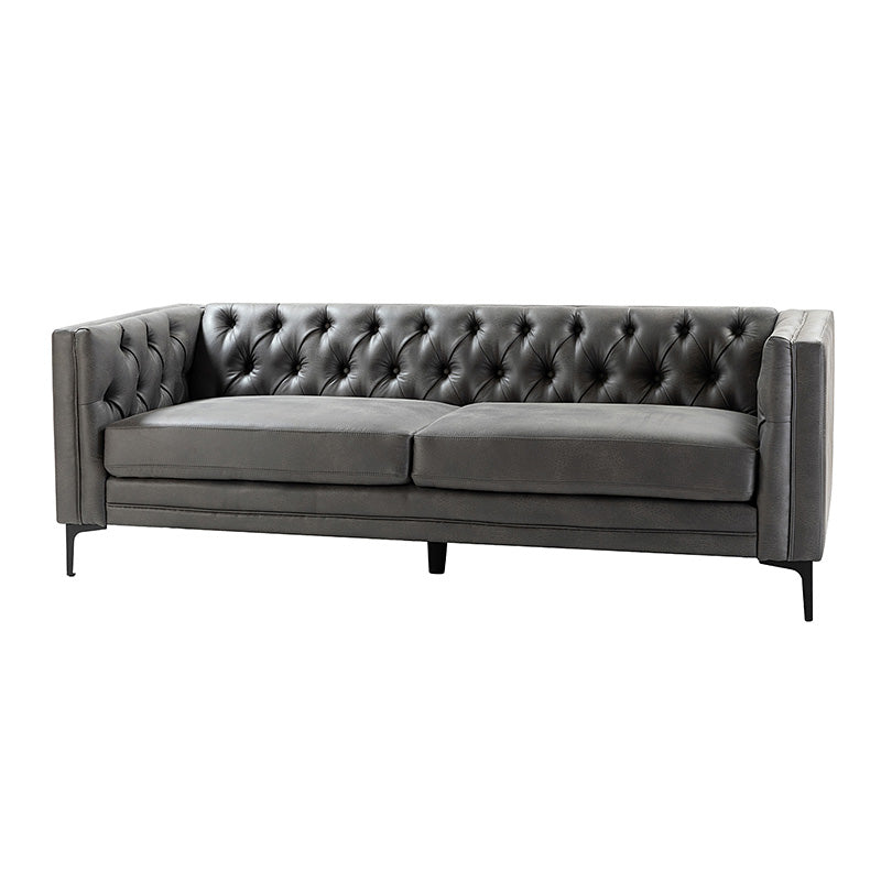 84'' Vegan Leather Tufted Sofa - Modern Faux Leather Couch for Living Room, Office & Lounge - Comfortable Mid-Century Style Sectional with Button Tufting