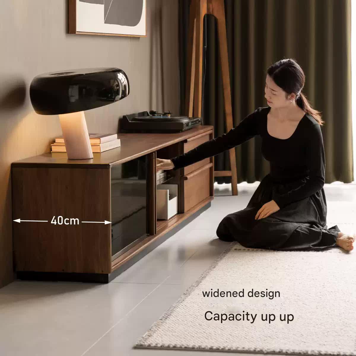 Premium Black Walnut Solid Wood TV Stand - Italian Modern Luxury Design for Living Room & Home Theater Setup