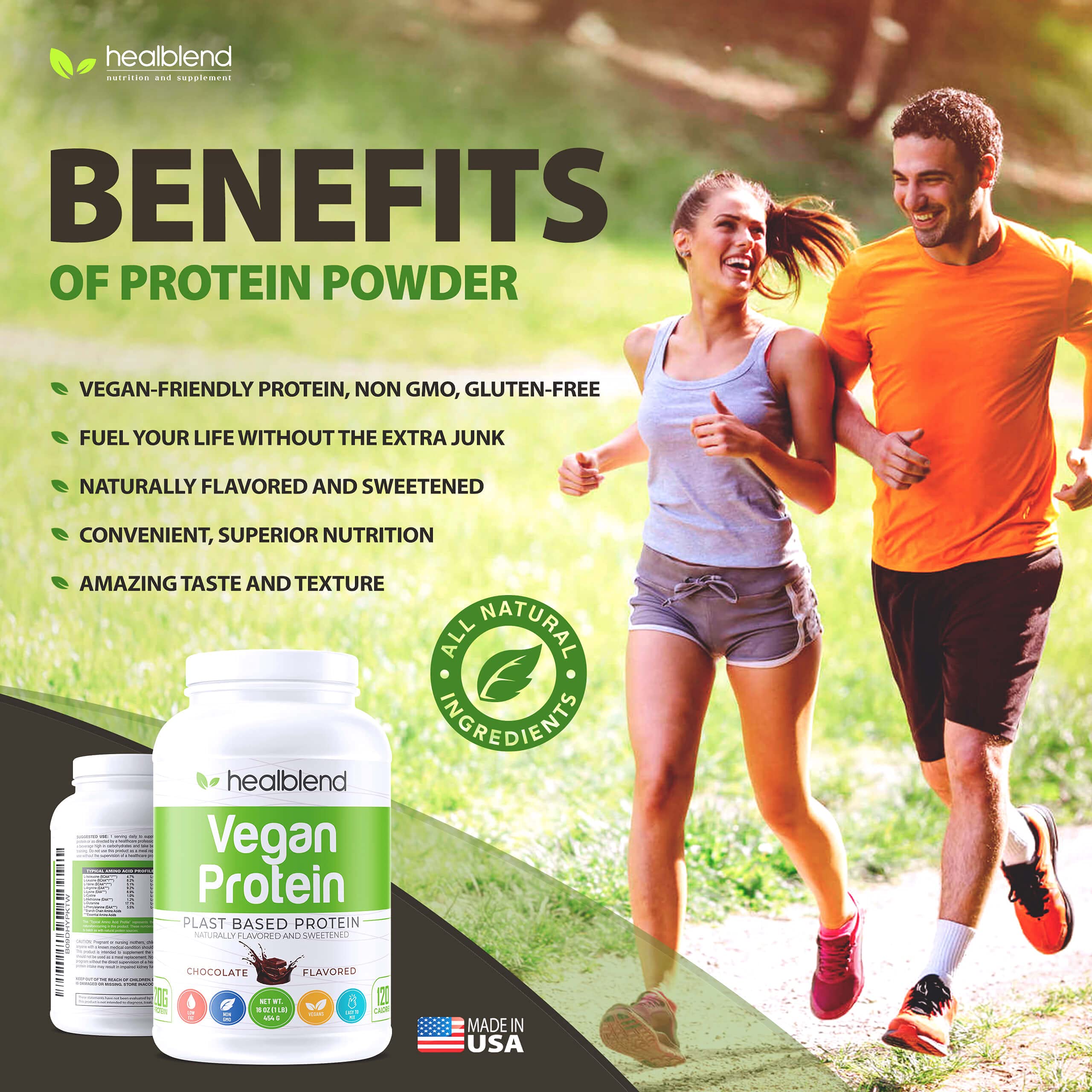 Vegan Plant-Based Protein Powder - Gluten Free, Non-GMO, Dairy Free Pea Protein Supplement for Men & Women | Post-Workout Recovery & Meal Replacement