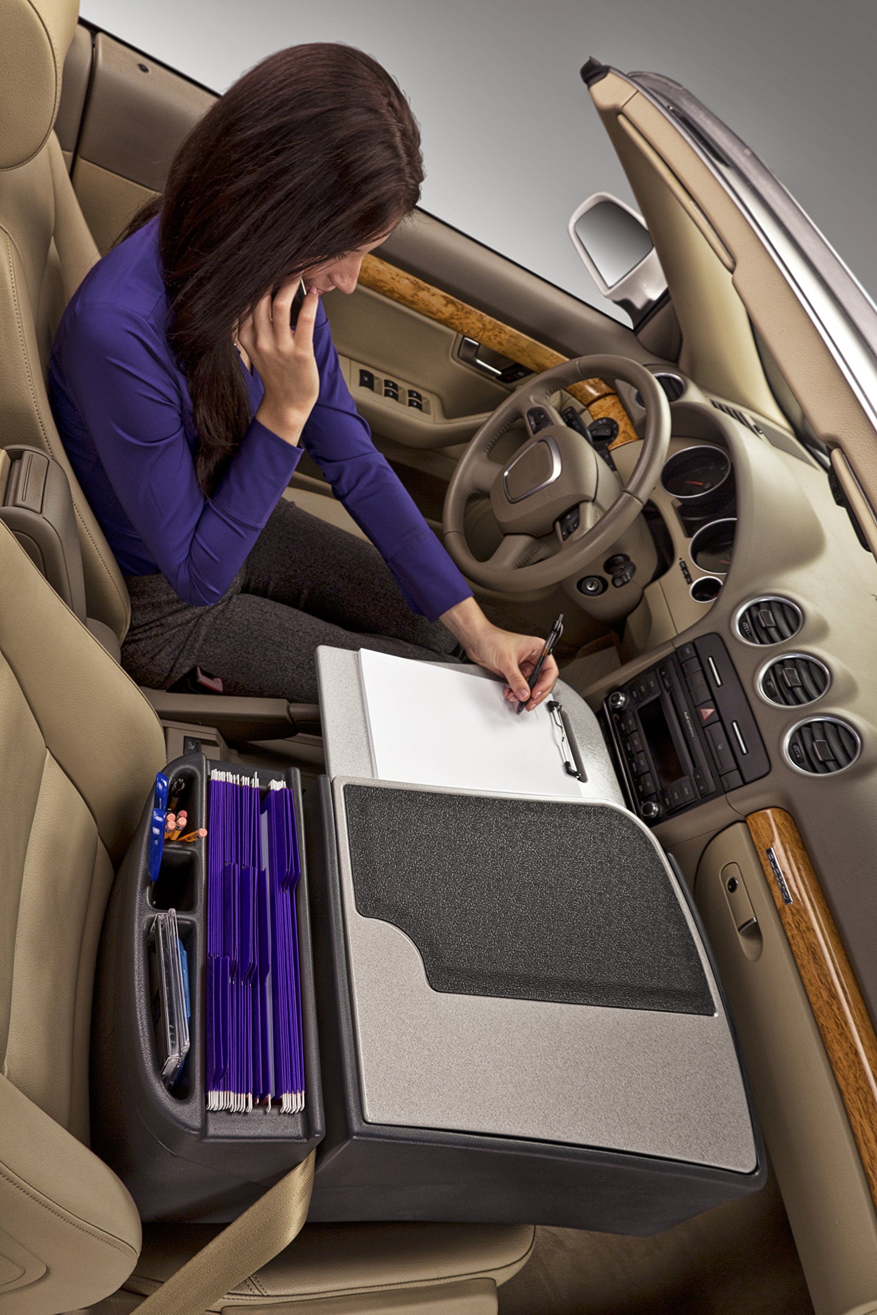 AutoExec AUE10000 GripMaster Car Desk - Grey Finish, No Inverter, Portable Laptop Workstation for Cars | Perfect for Remote Work, Business Travel & Mobile Office Setup