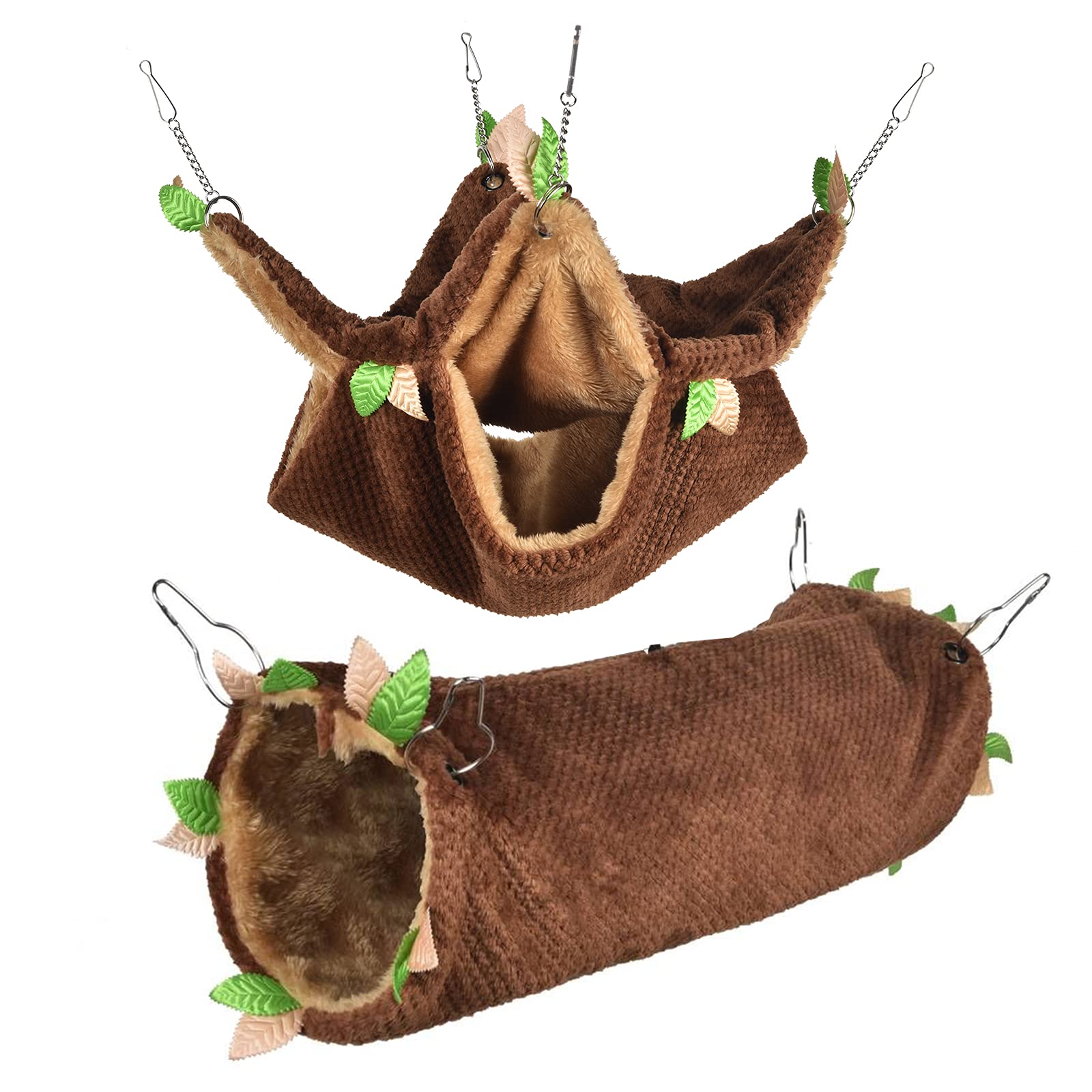 Petmolico 2 Pack Small Animal Hammocks - Warm Plush Hanging Tunnel & Double Tier Bunkbed for Ferrets, Guinea Pigs, Chinchillas, Squirrels, Rats, Hamsters | Cozy Hideout & Sleeping Swing for Cages | Perfect for Playtime & Nap Time