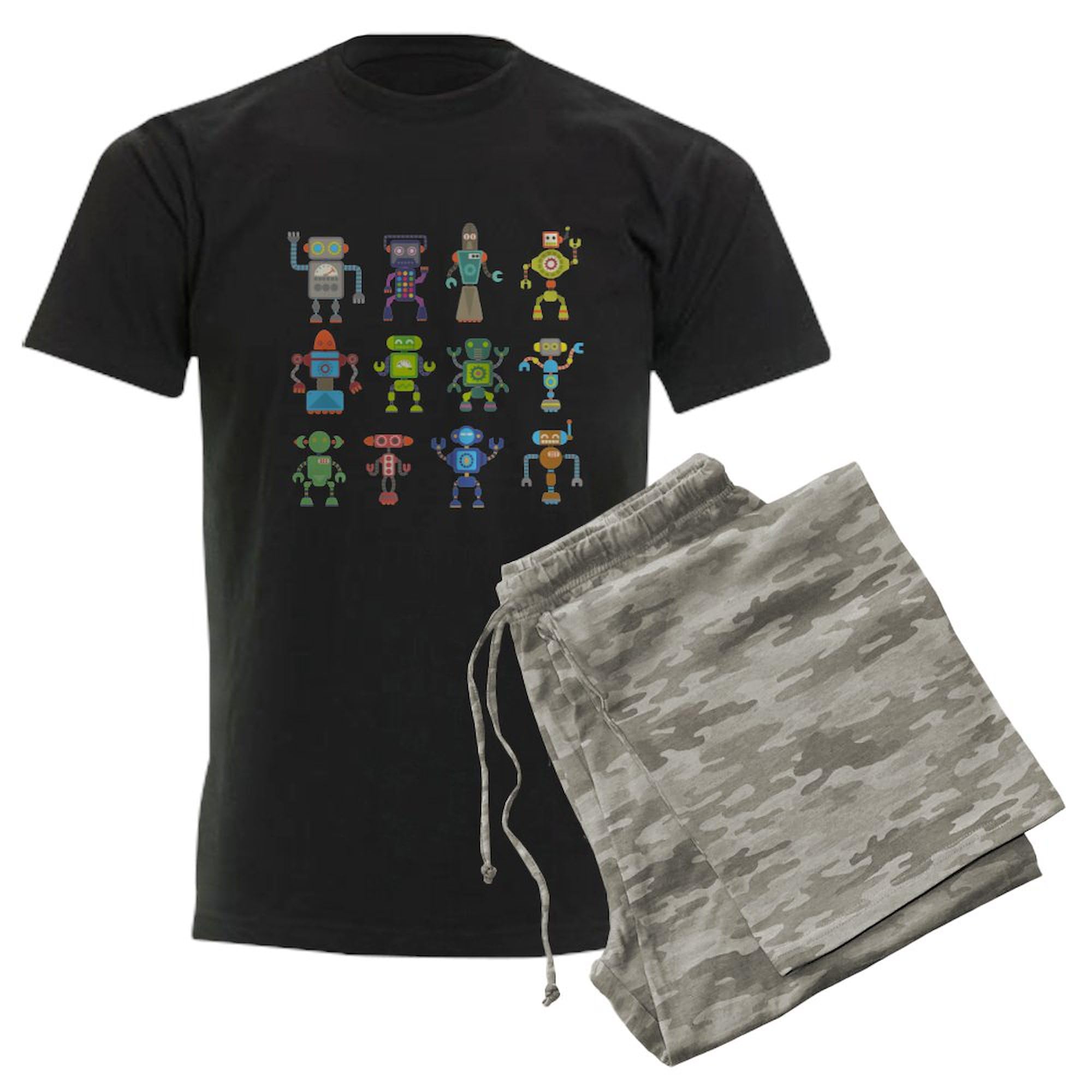 Phil Atherton Robots Men's Dark Pajama Set - Comfortable Novelty Sleepwear for Lounge & Sleep | Sci-Fi Themed PJs for Men