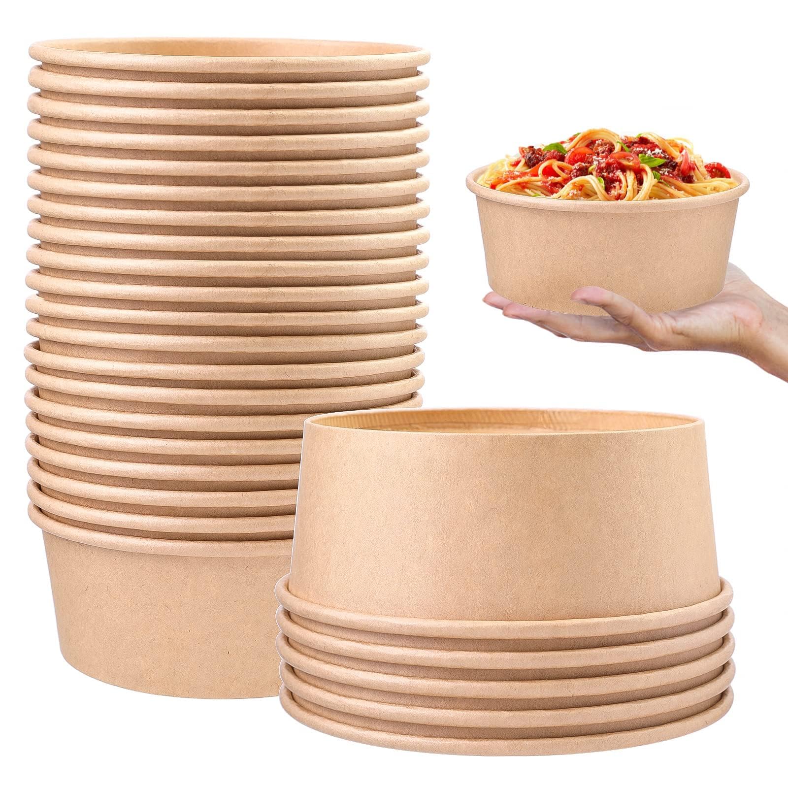 25-Pack 25 oz Disposable Paper Bowls with Lids - Eco-Friendly Food Containers for Salads, Ice Cream, Yogurt, Party Snacks | Perfect for Picnics, BBQs, Catering & Takeout