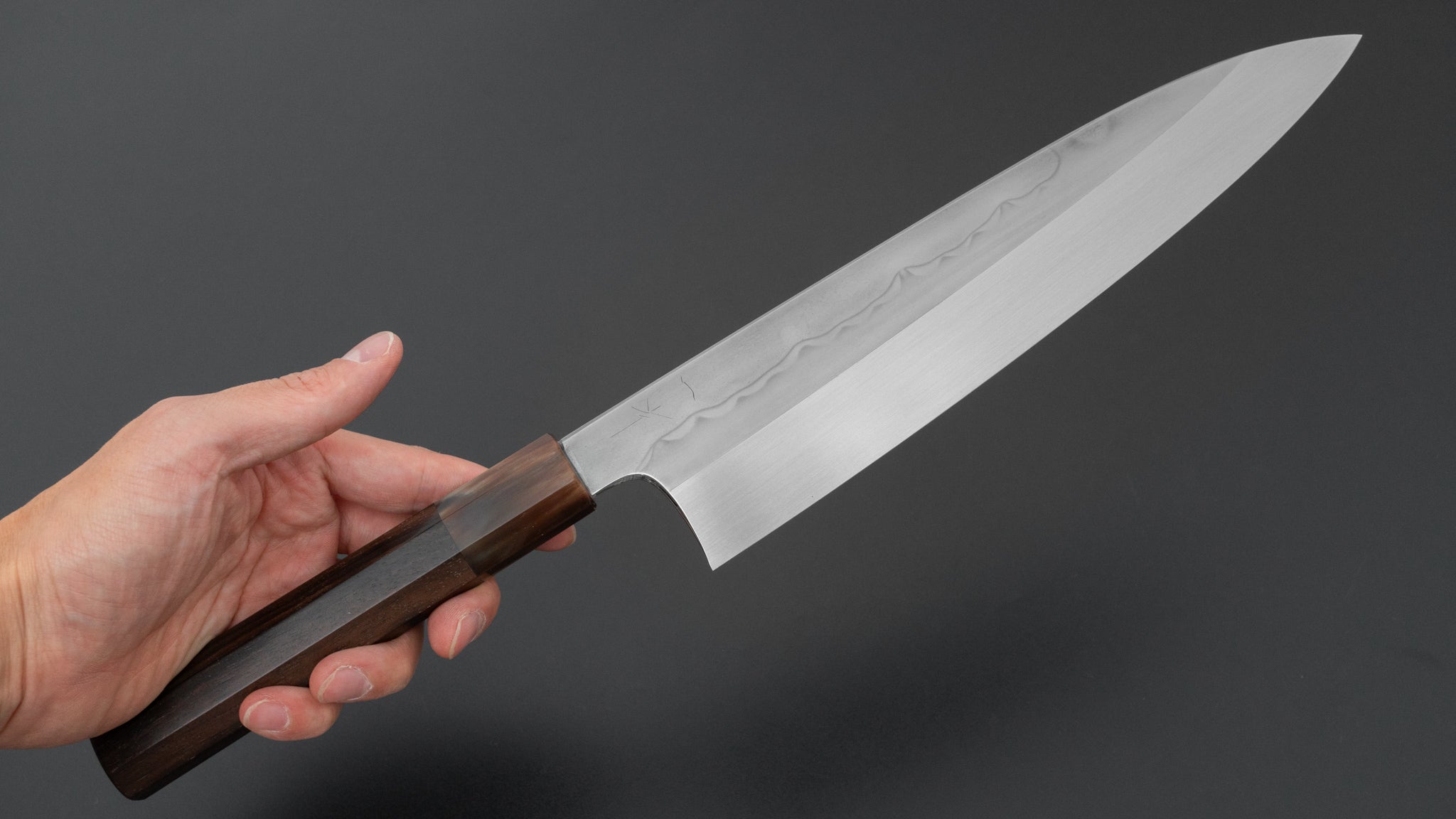 Hitohira Togashi White #1 Sanbonsugi Mizu Honyaki Gyuto 240mm Japanese Chef Knife with Taihei Makassar Ebony Handle (#127/Saya) - Perfect for Professional Chefs & Sushi Masters