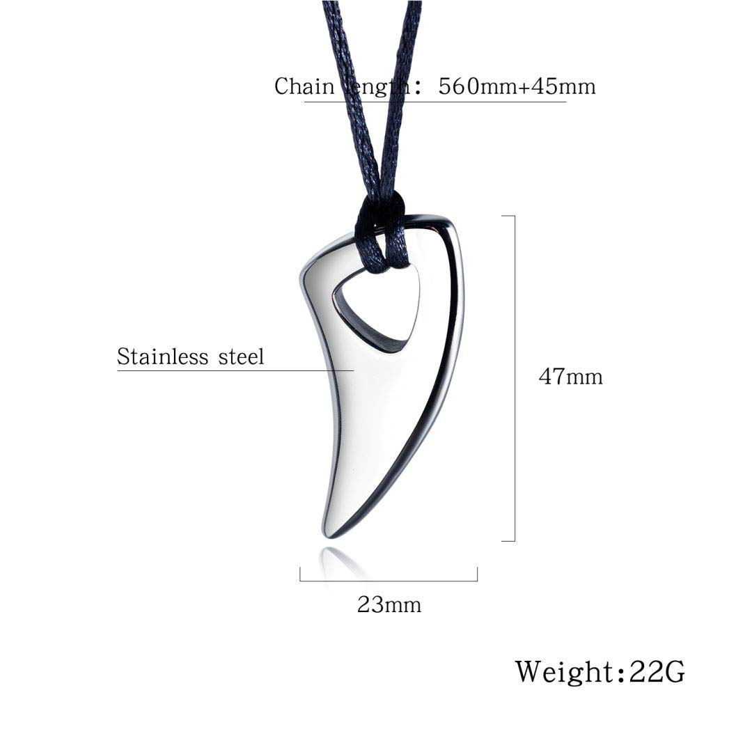 Jonline24h Men's & Women's Stainless Steel Wolf Tooth Alpha Spear Pendant Necklace - Adjustable Chain in Black & Silver | Perfect for Gothic Fashion, Outdoor Adventures & Gift Giving