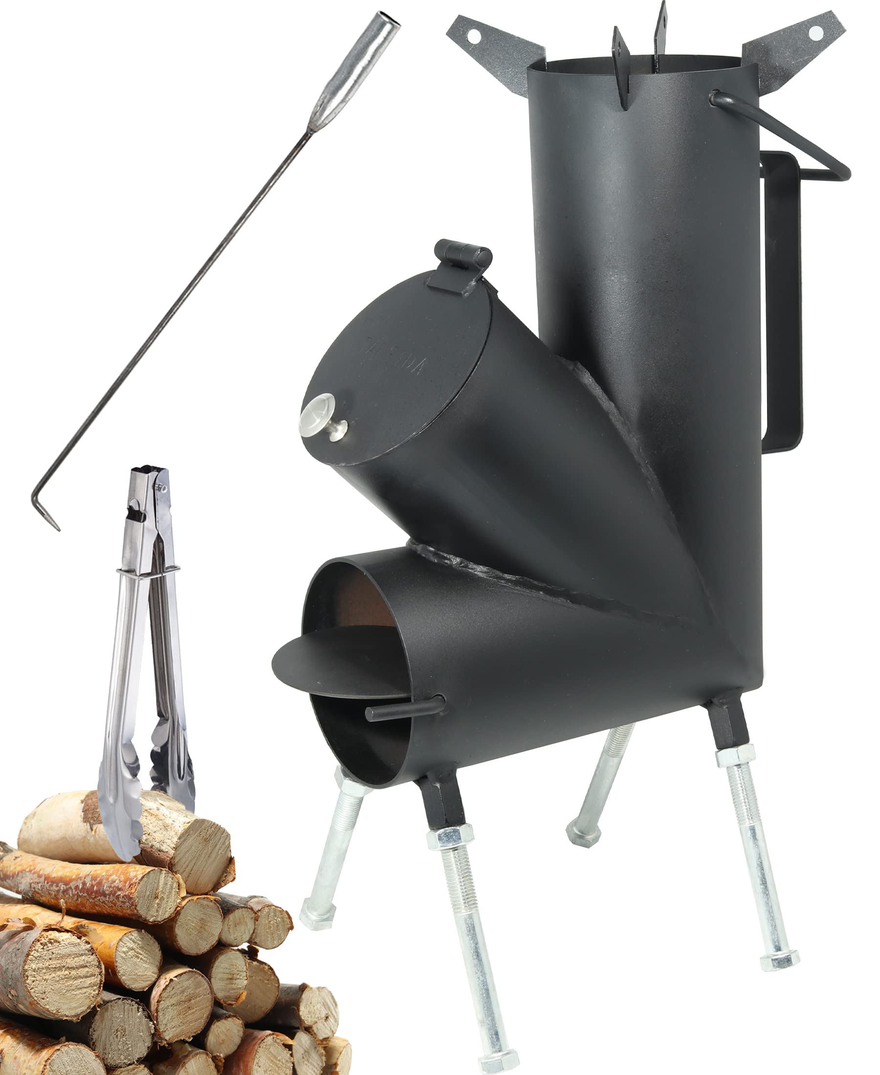 Portable Rocket Stove - Compact Wood Burning Camping Stove with Fire Poker | Perfect for Backyard Cooking, Survival Gear & Outdoor Adventures | Camping Grill for Hiking, Picnics & Emergency Preparedness