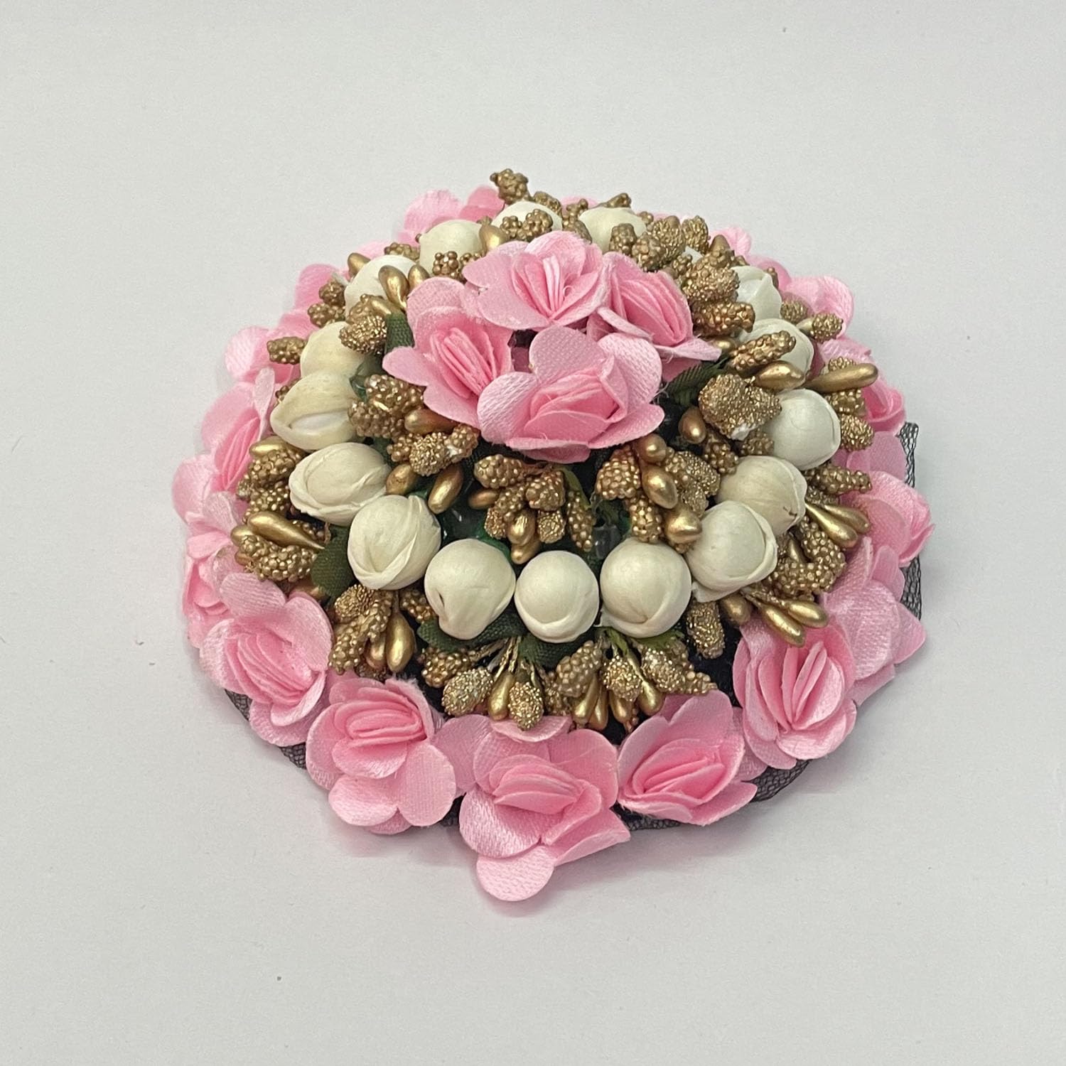 GuruEmbelish Artificial Bridal Bun Juda Maker - Satin Flower Gajra Hair Accessories for Weddings & Parties (Pink, Pack of 1) - Perfect for Bridal Hairstyles, Indian Weddings & Special Occasions