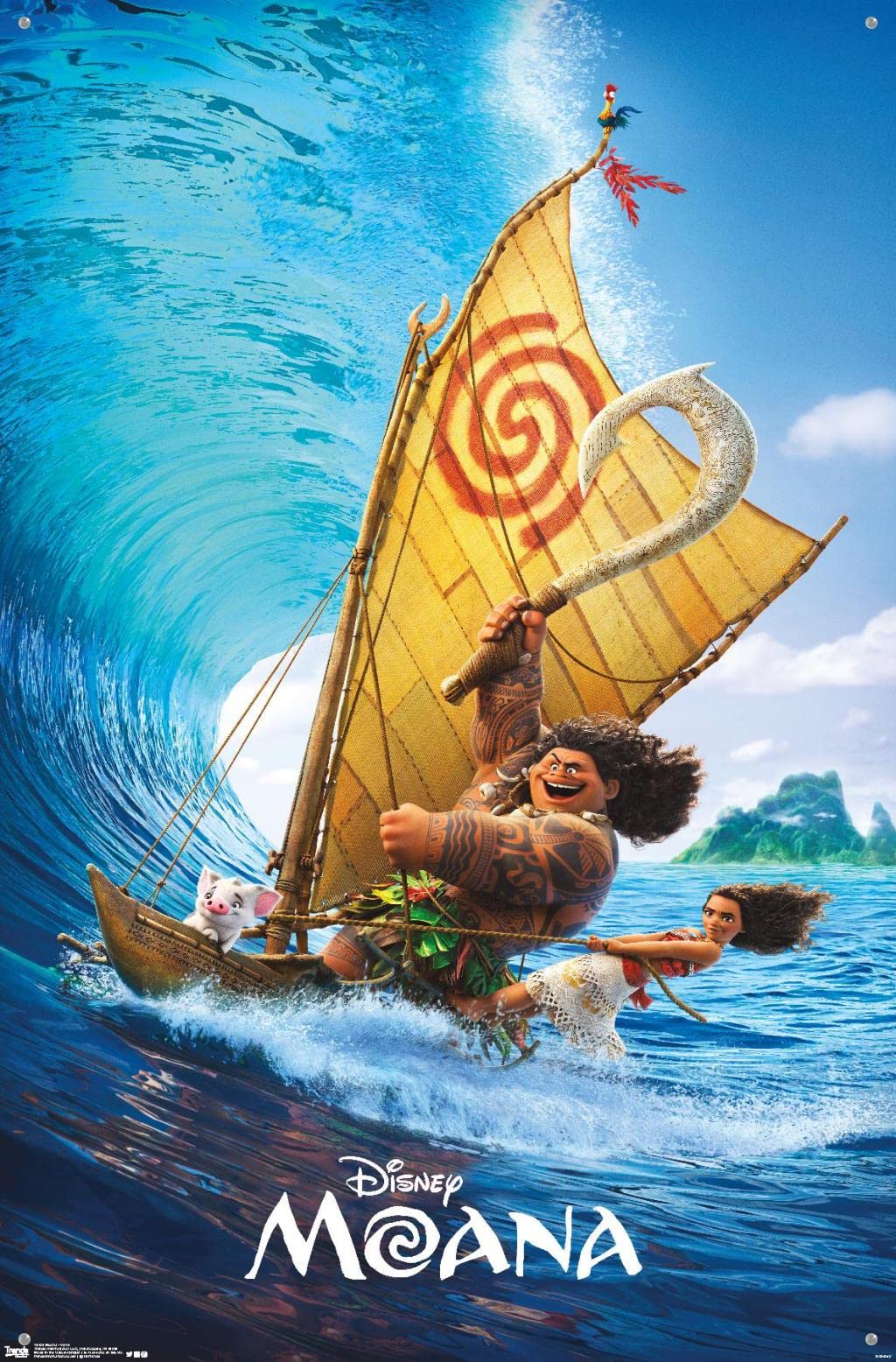 Disney Moana Wave Wall Poster with Push Pins - Vibrant Ocean Themed Decor for Kids' Room, Nursery, or Classroom