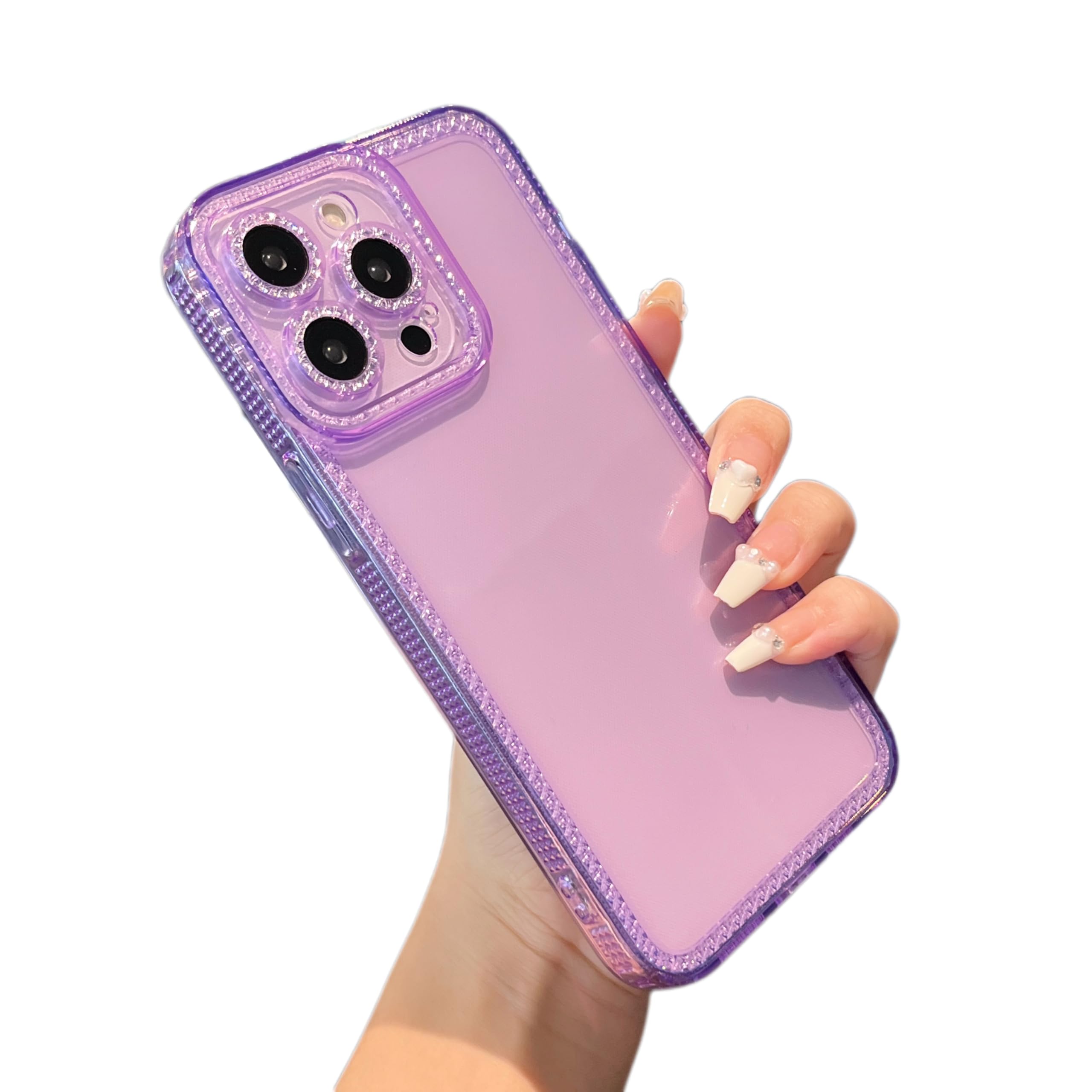 ZTOFERA Sparkly Glitter Clear Case for iPhone 15 Pro Max 6.7 inch - Cute Purple Bling Flexible Soft TPU Silicone Protective Cover for Women & Girls - Perfect for Everyday Use, Parties, and Special Occasions