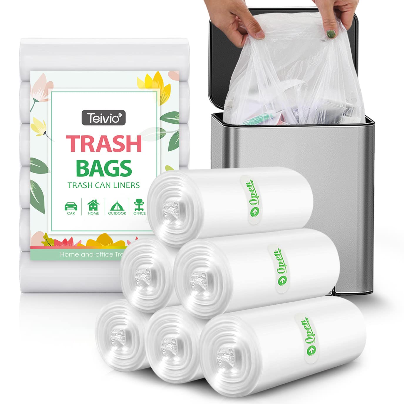 1.2 Gallon 120 Counts Heavy Duty Trash Bags - Small Clear Garbage Bags for 5L/1 Gallon Waste Bins - Bathroom, Kitchen, Office & Home Use - Leakproof Wastebasket Liners (Perfect for Daily Trash Disposal & Small Spaces)