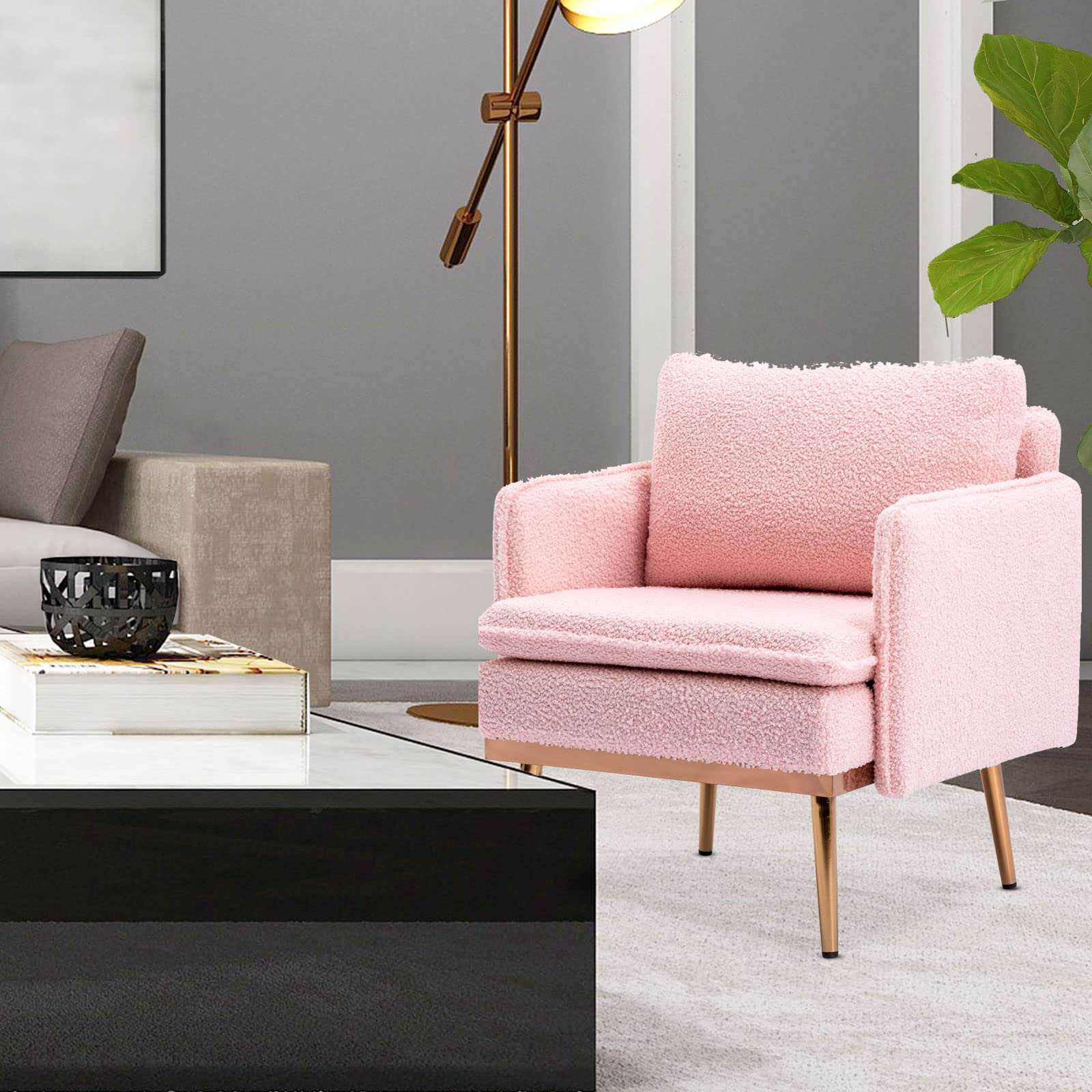 Mid Century Modern Accent Chair - Pink Tufted Upholstered Lounge Chair for Living Room & Bedroom, Polyester Single Sofa for Reading, Relaxing & Home Decor | Comfortable Indoor Armchair Furniture