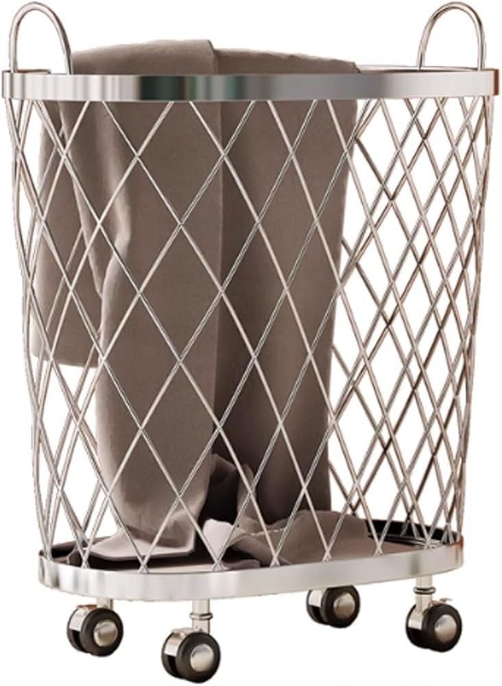 360° Rolling Laundry Hamper with Mesh Metal & Iron Frame - Foldable Dirty Clothes Hamper Basket with Wheels for Bathroom, Bedroom, Closet or Kids Toy Storage Organizer - Perfect for Home, Dorm & Apartment Use