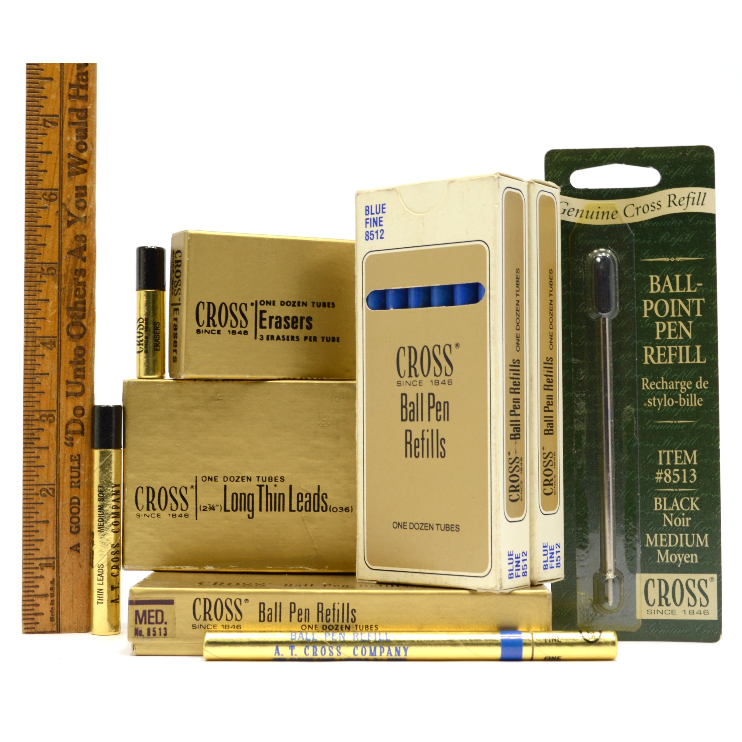 Cross Ballpoint Pen Refills & Pencil Lead Set - 8512 Blue & 8513 Black Ink Refills with Erasers - Perfect for Office, School & Home Writing Needs