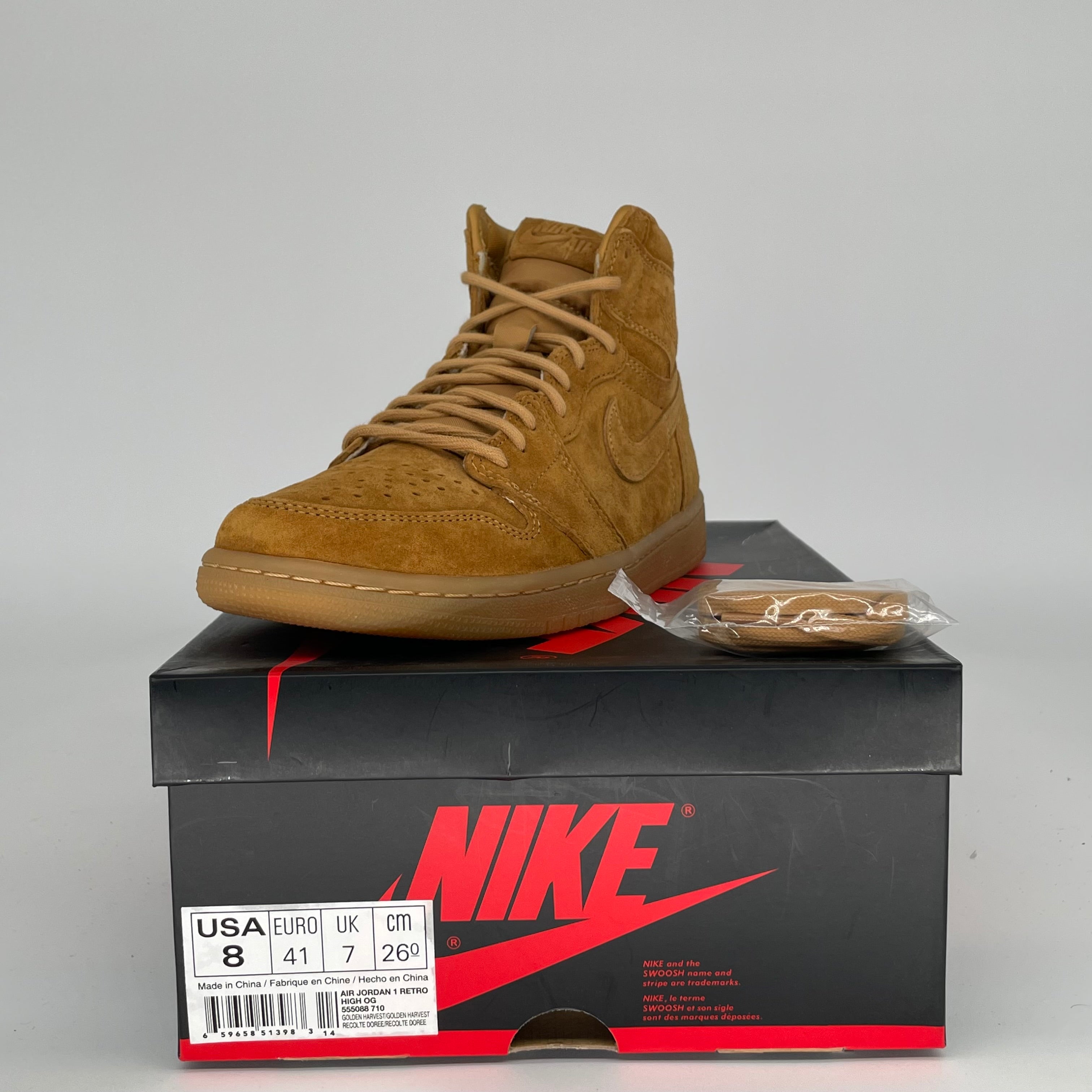 AIR JORDAN 1 WHEAT Sneakers - Men's Size 8 (555088-710) - Retro High Top Basketball Shoes for Casual Wear & Street Style