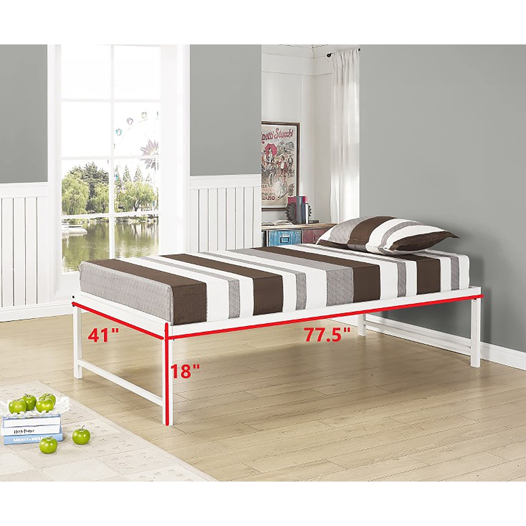 White Metal Twin Size Platform Bed Frame - Sturdy & Modern Design for Small Spaces | Perfect for Kids, Teens & Guest Rooms