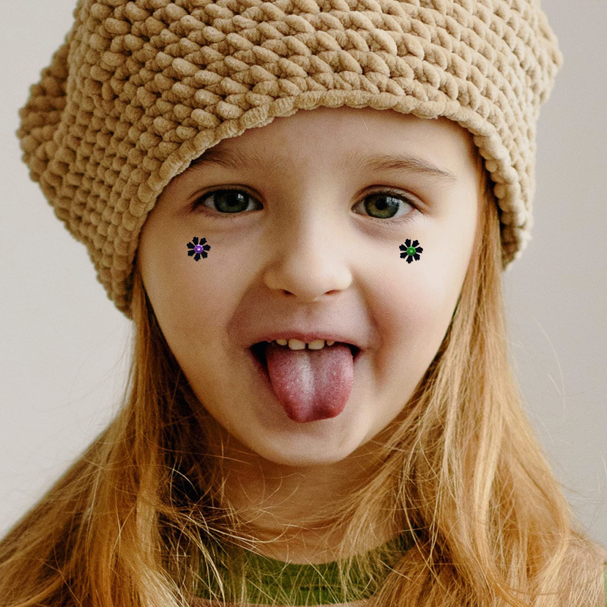 Comet Busters Cute Black Floral Baby Bindis with Colorful Stones - 6mm Kids Face Stickers for Parties, Festivals & Costume Makeup (Pack of BB053)
