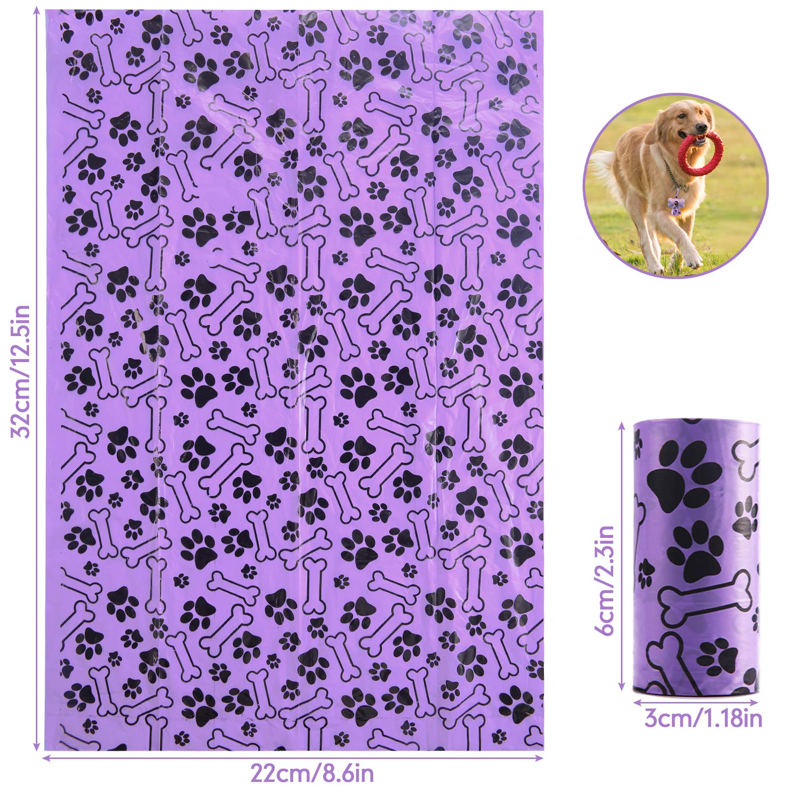 McNory 540 Dog Waste Bags - 36 Rolls with Dispenser | Heavy Duty, Leak-Proof Poop Bags for Dogs | Perfect for Park Walks, Backyard Cleanup & Travel (Purple)