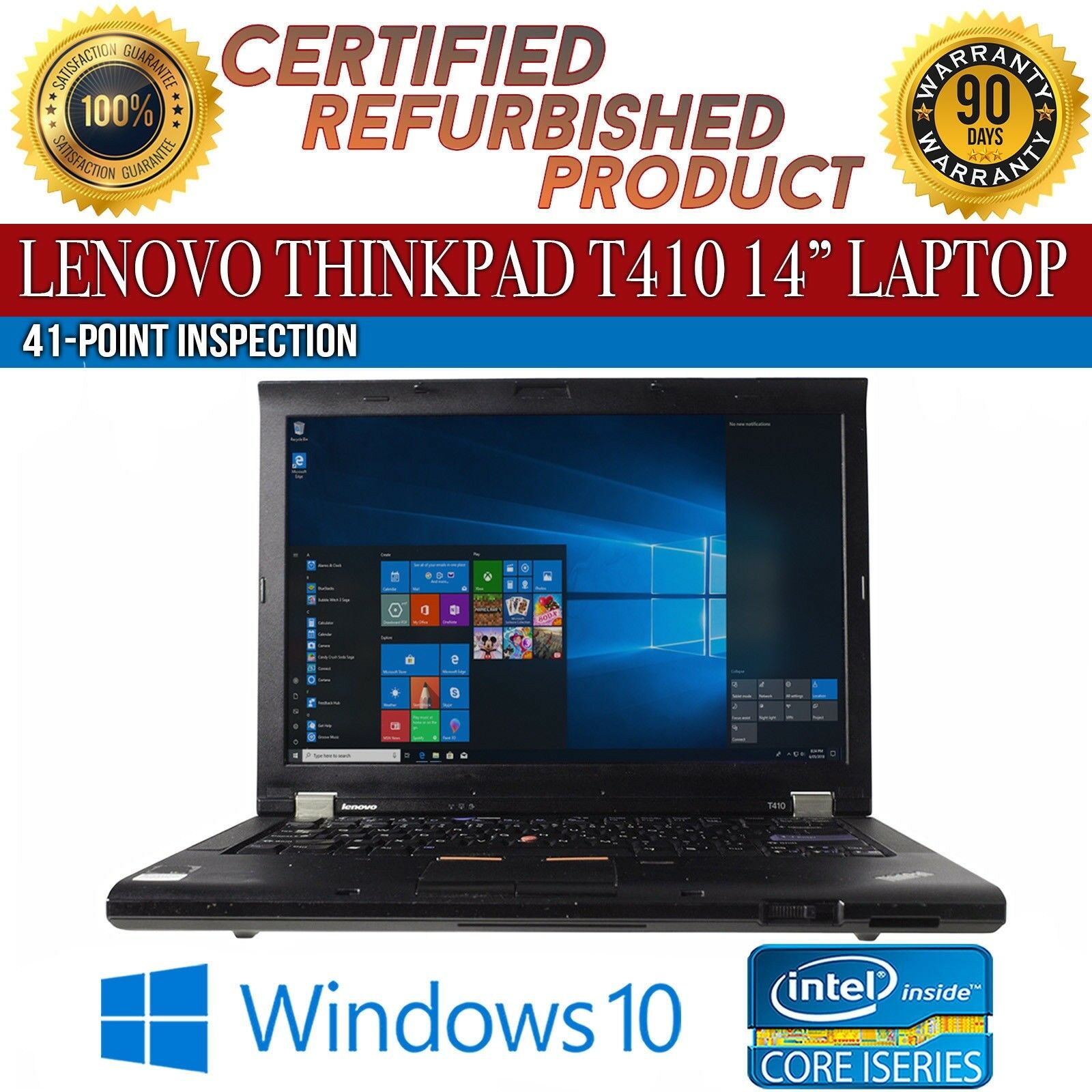 Refurbished Lenovo ThinkPad T410 Laptop - Intel Core i7 2.66GHz, 8GB RAM, 256GB SSD, VGA/DisplayPort, DVD RW | Business & Office Use, Home Computing, Remote Work - 1 Year Warranty
