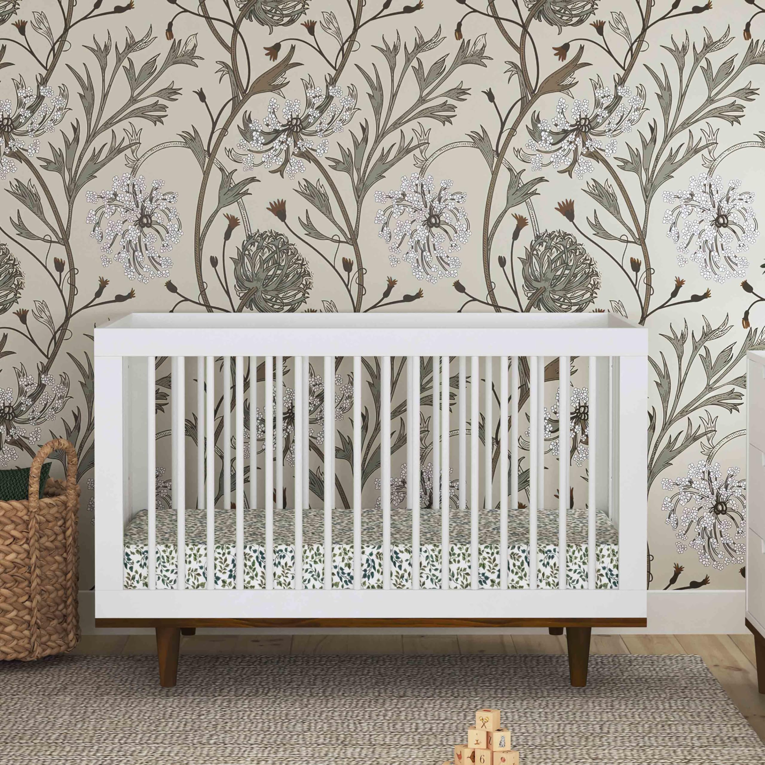 DaVinci Marley 3-in-1 Convertible Baby Crib to Toddler Bed & Daybed - GREENGUARD Gold Certified - Adjustable Mattress Heights - White Finish with Walnut Legs - Perfect for Nursery, Bedroom & Guest Room