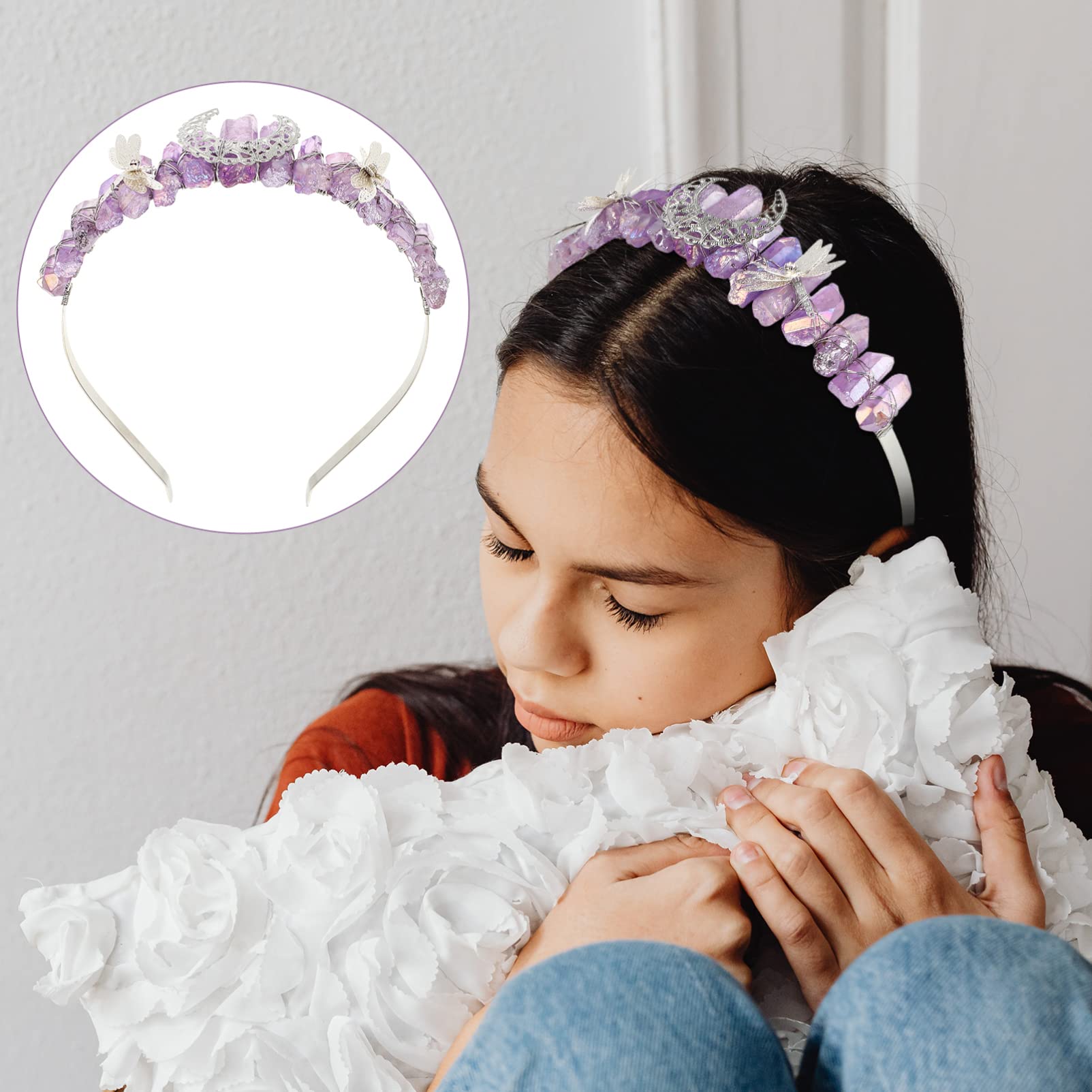 FRCOLOR Handmade Moon Mermaid Bridal Headband for Women - Wedding Tiara with Natural Stones & Crystals - Kids Hair Accessories for Prom, Pageant & Special Occasions
