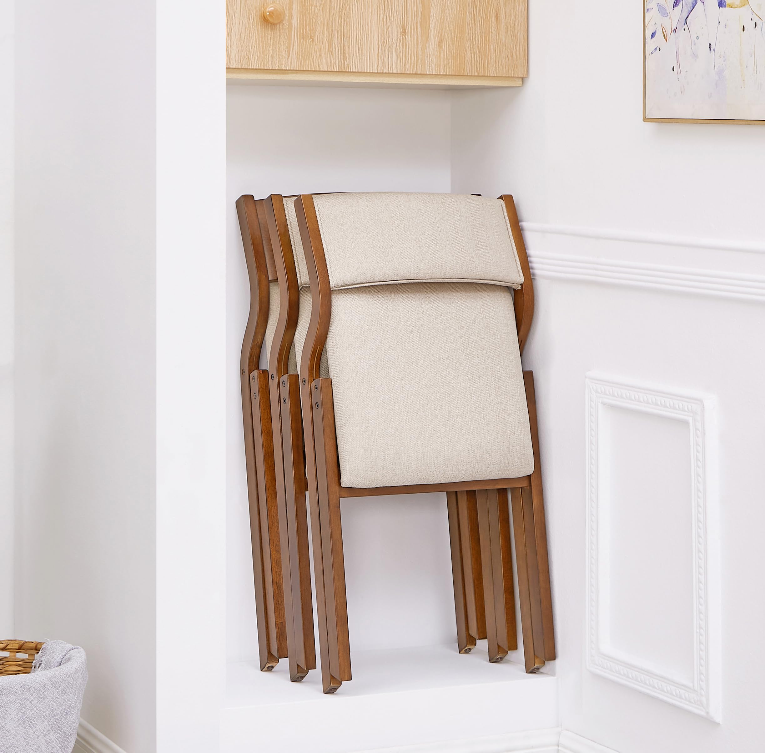 Modern Folding Chairs Set of 2 - Upholstered Kitchen & Dining Chairs with Walnut Finish | Space-Saving Seating for Small Apartments, Outdoor Events & Extra Guest Accommodations