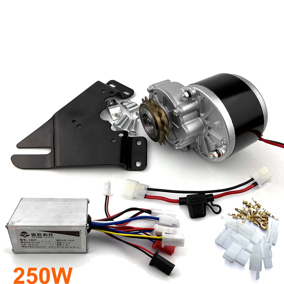 250W Electric Brushed Motor MY1016Z with 16T Gear - Freewheel L-faster Motor Kit with Brush Controller & Connectors for E-Bike, Scooter & DIY Electric Vehicle Projects