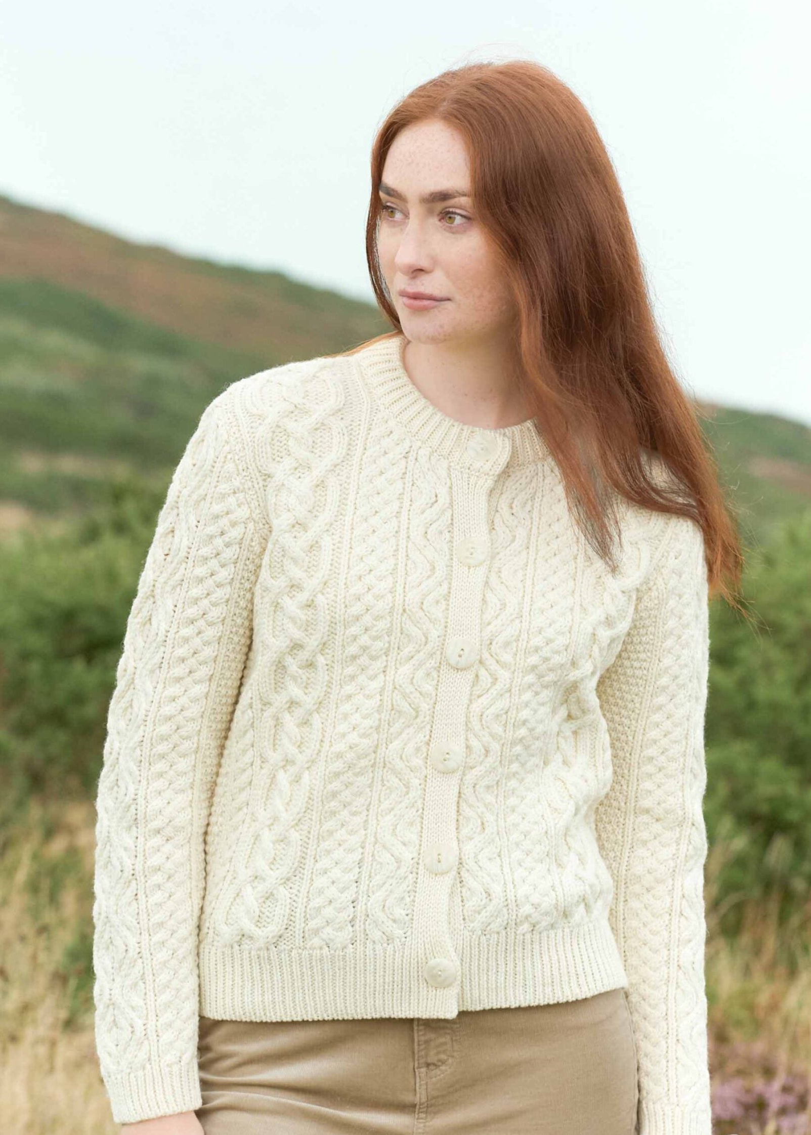 Aran Short Button Cardigan for Women - 100% Natural Wool Knit Sweater | Cozy Winter Wear, Office Outfit & Casual Layering