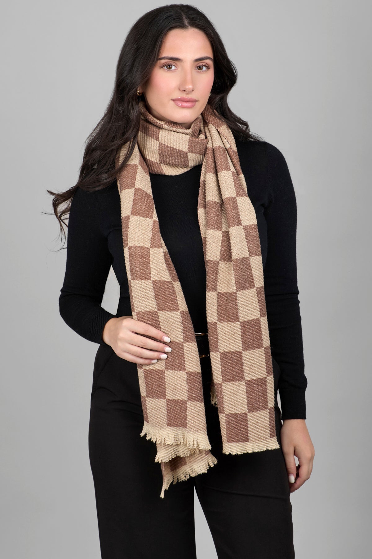 Crinkled Checkered Scarf - Soft Plaid Fashion Scarf for Women & Men - Perfect for Fall, Winter & Holiday Outfits