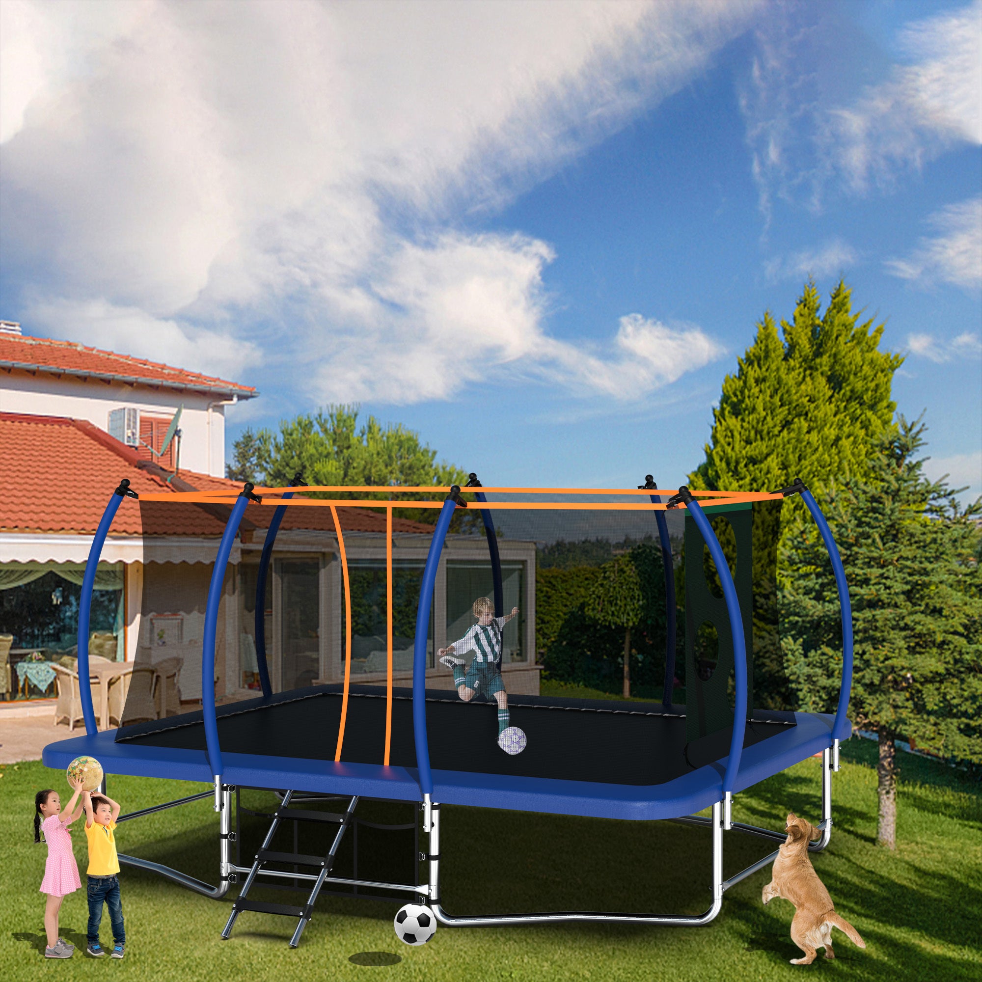 10X16FT Outdoor Square Trampoline for Kids & Adults - Heavy Duty Rectangular Bouncing Mat with Safety Net - Perfect for Backyard, Gym Training, and Family Fun Activities