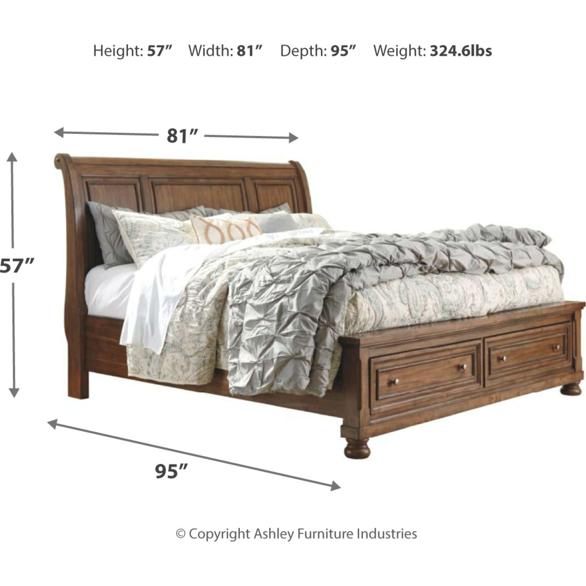 Baymore 5-Piece Bedroom Furniture Set - Queen Size Bed, Nightstand, Dresser & Mirror in Medium Brown Finish | Perfect for Master Bedroom, Guest Room or Apartment Decor