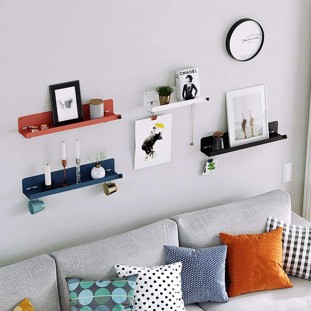 40/60/80cm Heavy Duty Metal Floating Wall Shelves - 15kg Load Capacity - Easy Install Wall Mounted Shelves for Bathroom, Bedroom, Living Room & Kitchen - Perfect for Organizing Toiletries, Books, Decor & Kitchen Essentials