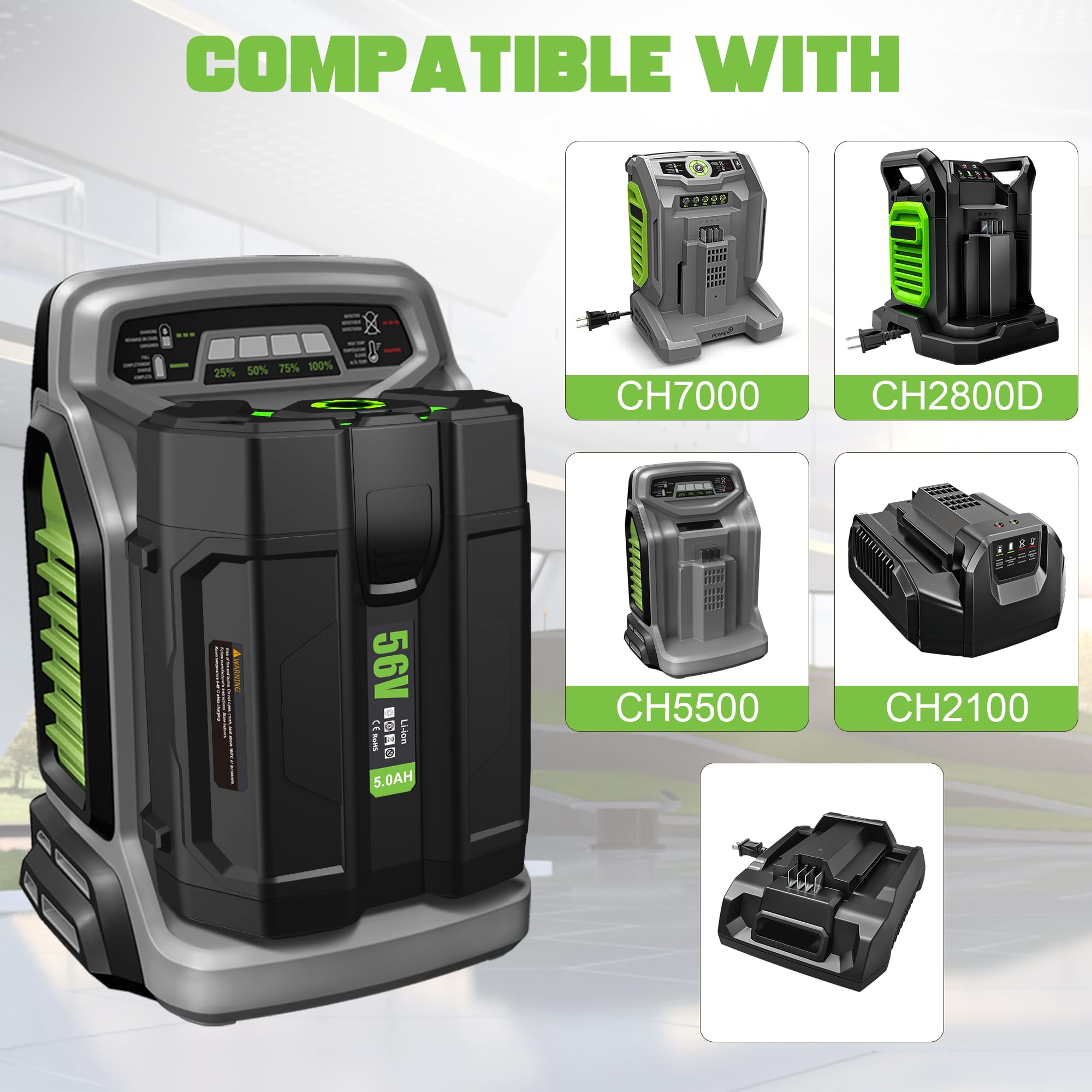 5.0Ah 56V Lithium-Ion Battery Replacement for All Power 56V Power+ Tools - Upgraded Fuel Gauge & Long-Lasting Performance - Compatible with Lawn Mowers, String Trimmers & Power Tools
