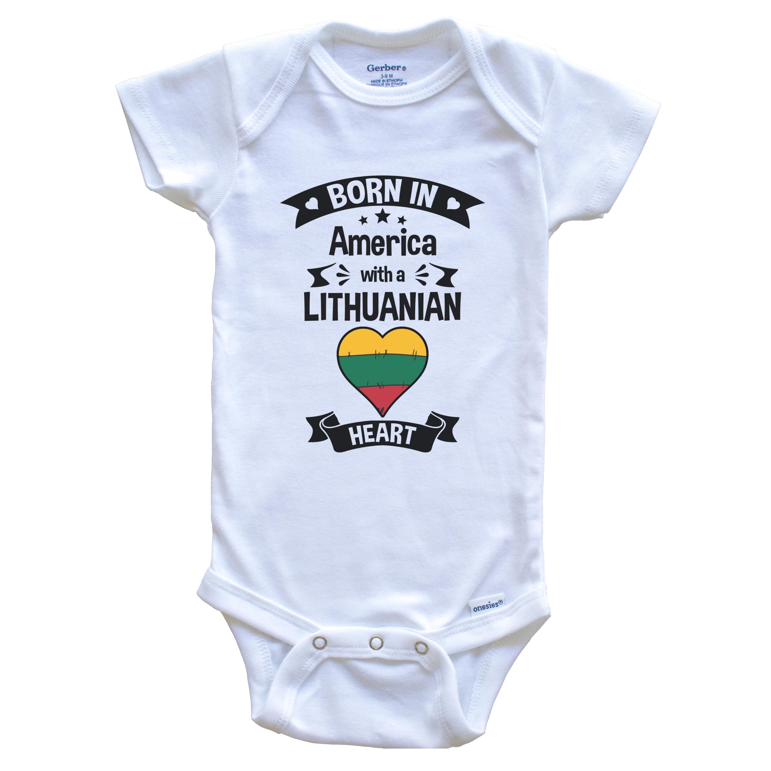 Born in America with A Lithuanian Heart One Piece Baby Bodysuit - Soft Cotton Infant Romper for Newborns & Toddlers - Perfect for Family Photos, Holidays & Cultural Celebrations