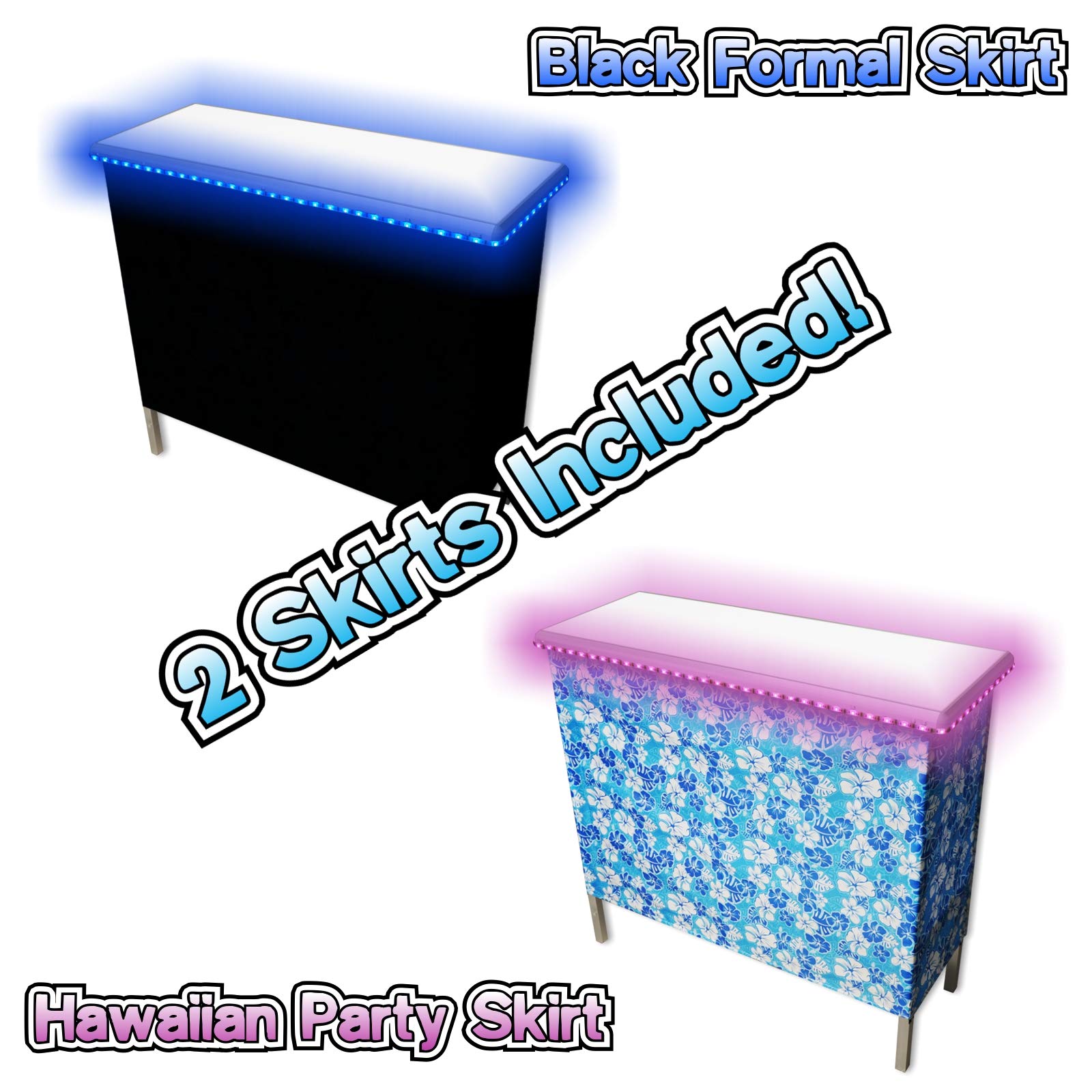 Portable Folding Party Bar with LED Lights - Black & Hawaiian Skirts, Storage Shelf & Carrying Case - Perfect for Outdoor Events, Tailgating, and Backyard Parties