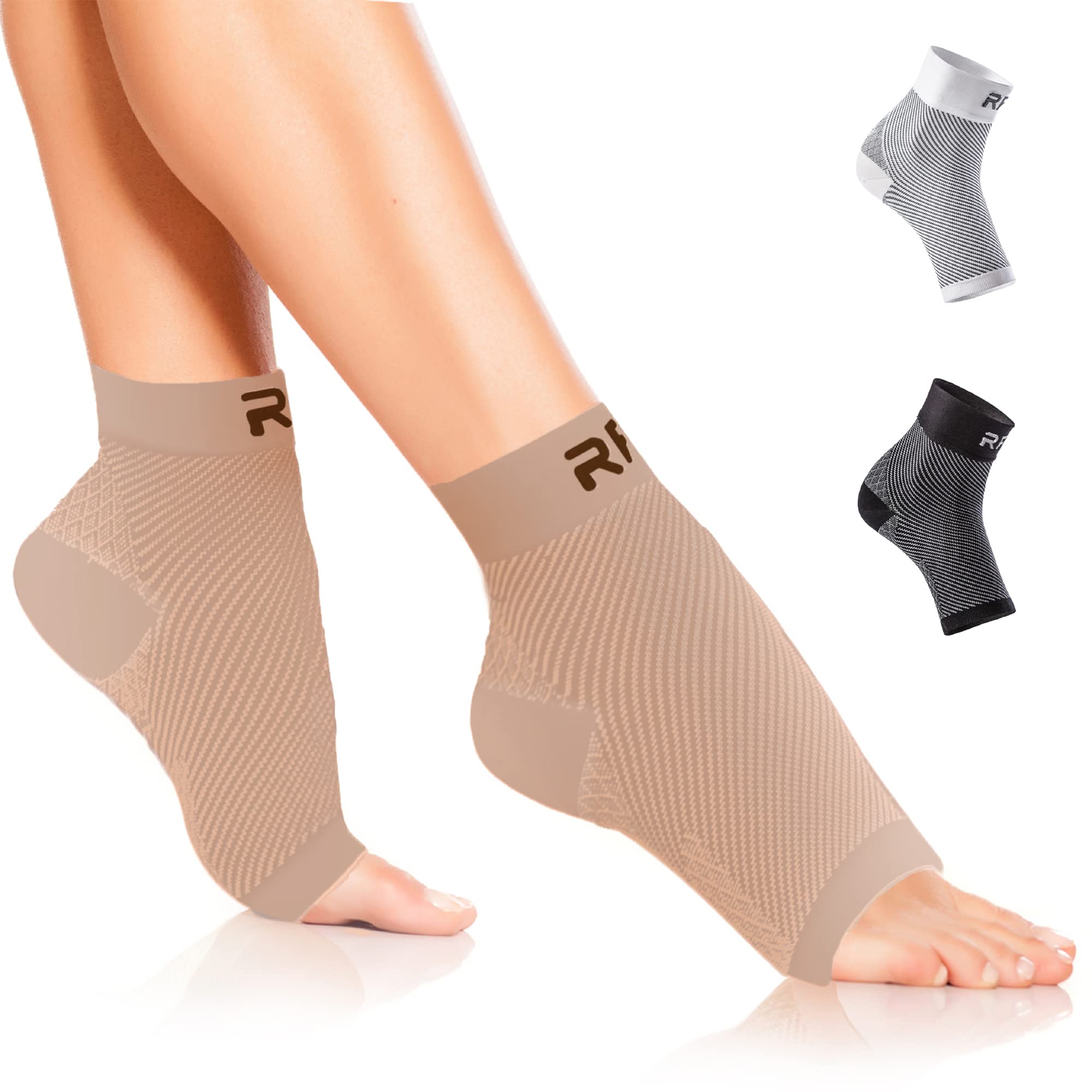 Run Forever Plantar Fasciitis Compression Socks - Foot & Ankle Support Sleeve for Women & Men - Toeless Arch Brace for Pain Relief, Night Splint, Achilles Tendonitis - Ideal for Running, Hiking & Daily Comfort