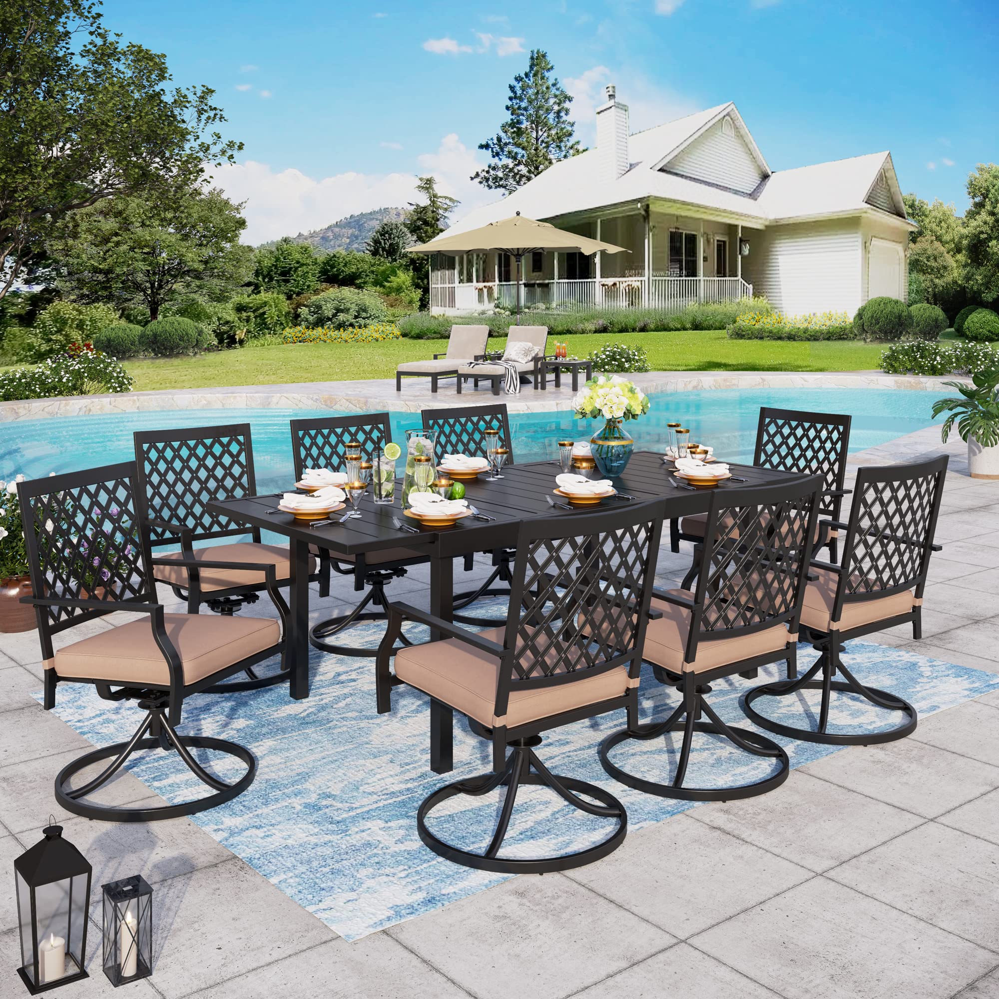 Sophia & William 9-Piece Outdoor Patio Dining Set - 8 Swivel Chairs & Expandable 6-8 Person Metal Table for Garden, Poolside, Backyard | Durable Weather-Resistant Furniture for Outdoor Entertaining