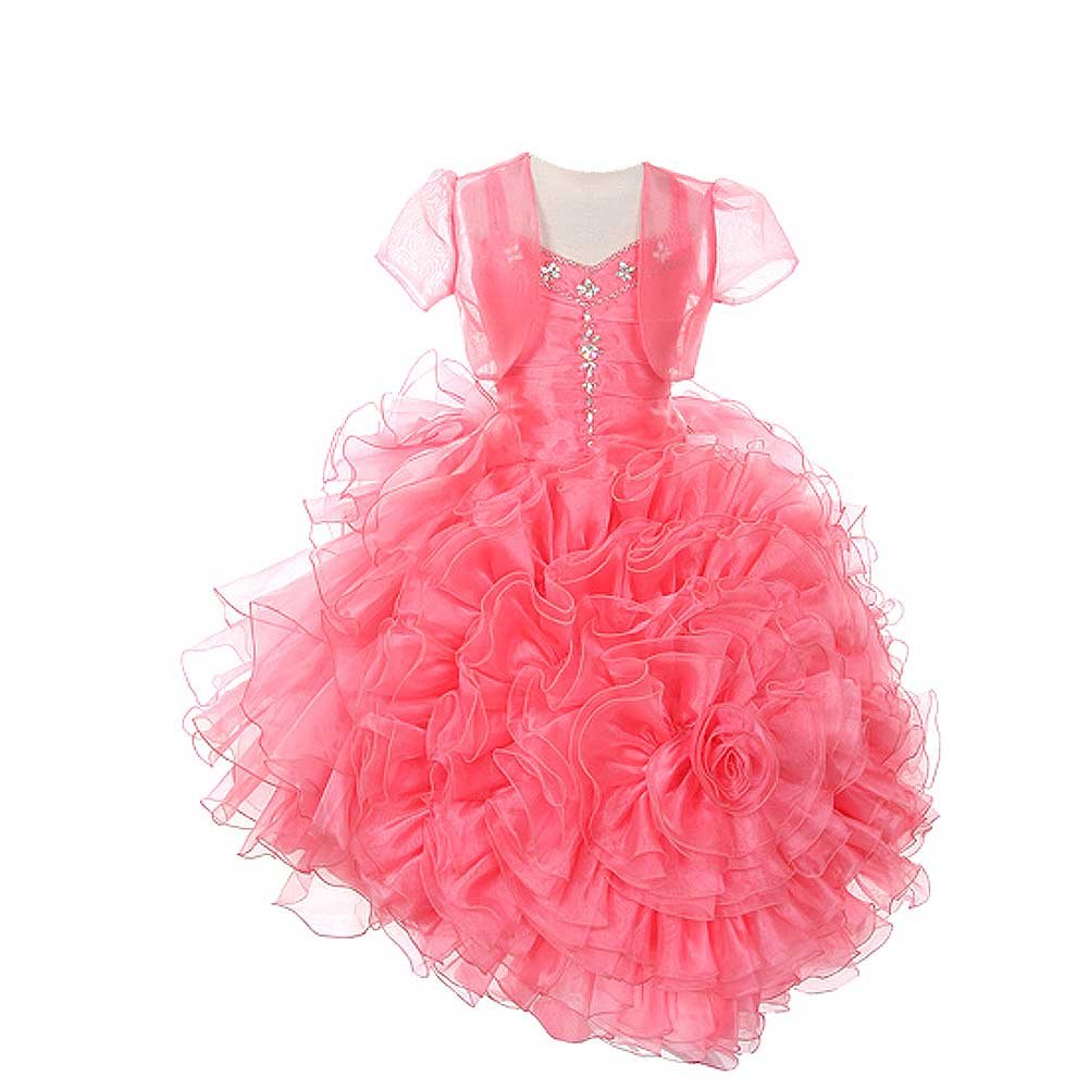 Coral Rose Ruffled Corset Organza Pageant Dress for Girls Size 10 - Elegant Flower Girl Dress for Weddings, Parties & Special Occasions