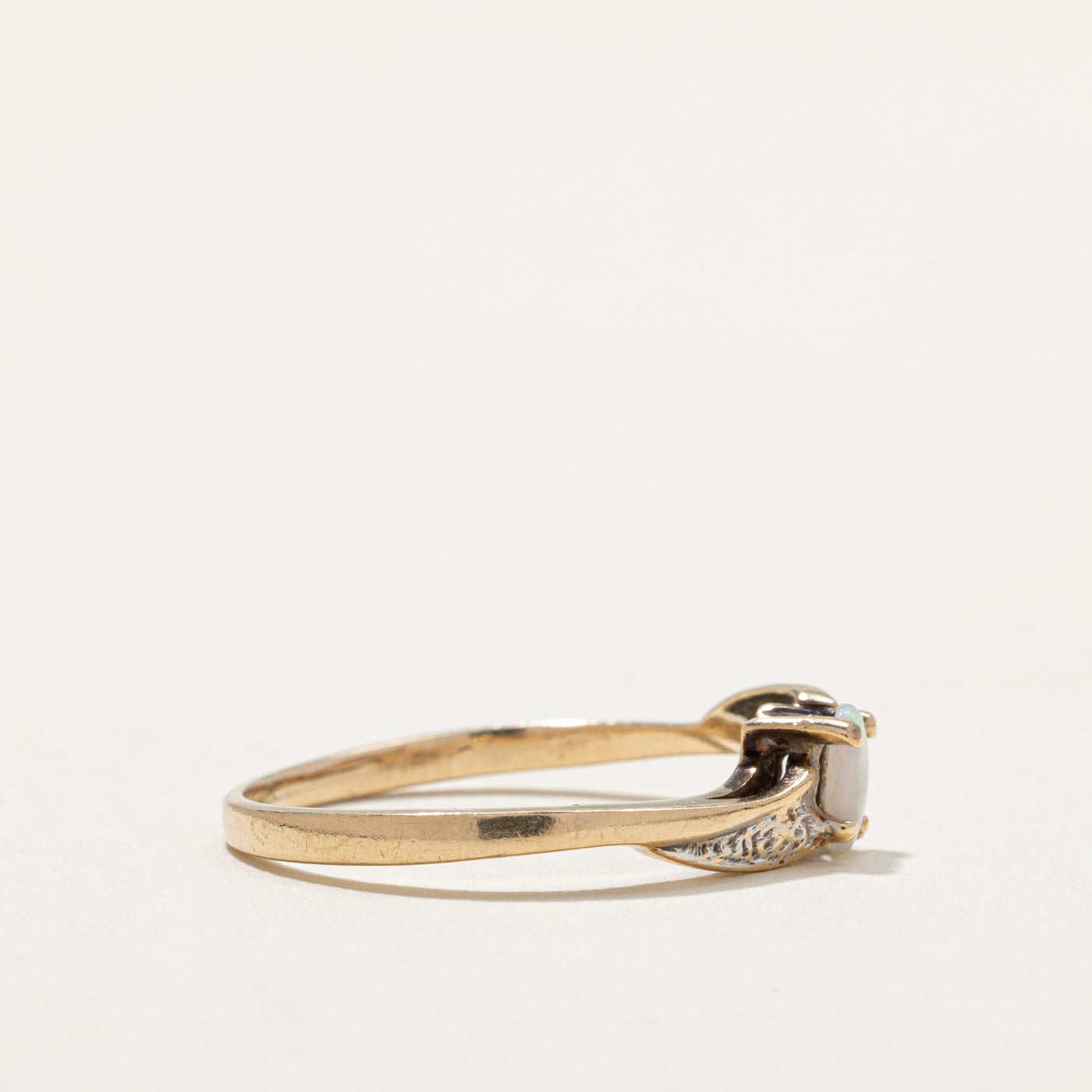 10K Two Tone Gold Opal Wave Ring - 0.12ct Natural Opal Gemstone - Size 6.75 - Elegant Boho Jewelry for Women - Perfect for Weddings, Anniversaries & Everyday Wear