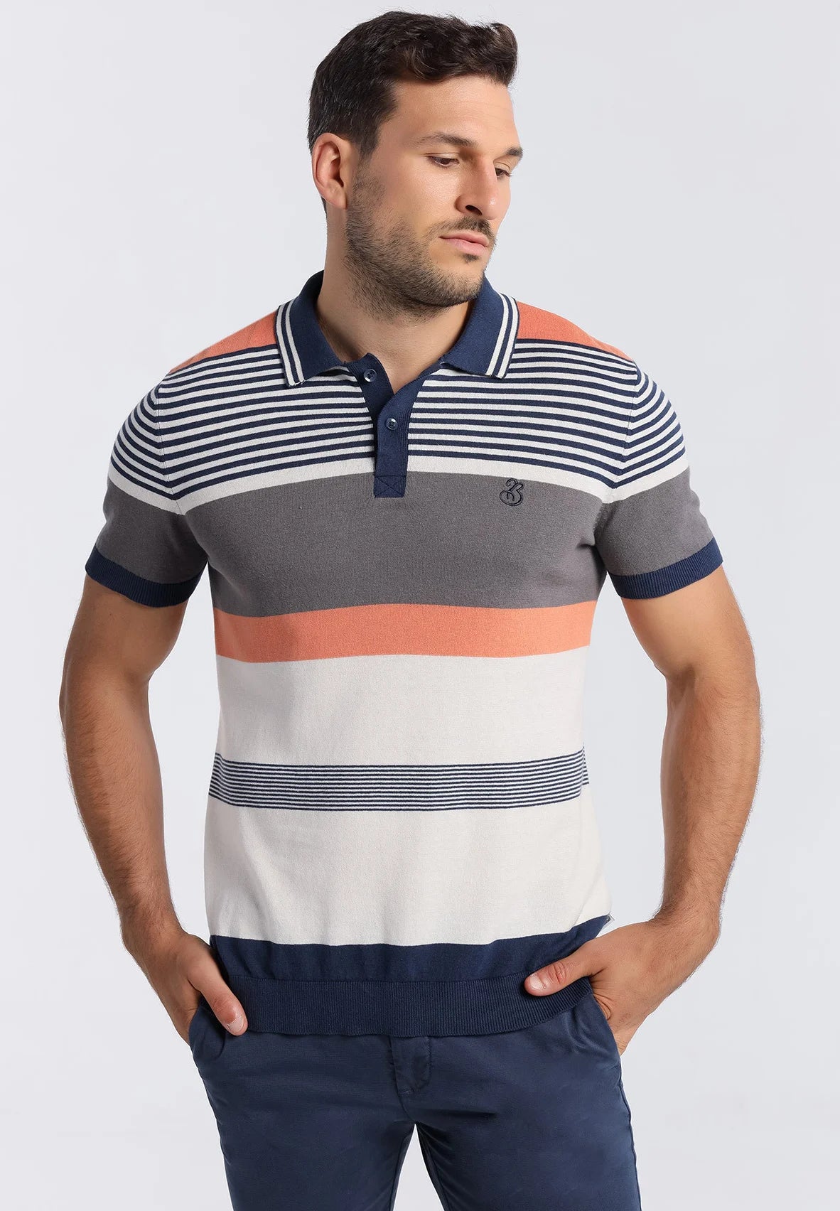 Bendorff Men's Striped Cotton Polo Shirt - Comfortable Casual Short Sleeve Button Down Shirt for Golf, Work & Everyday Wear