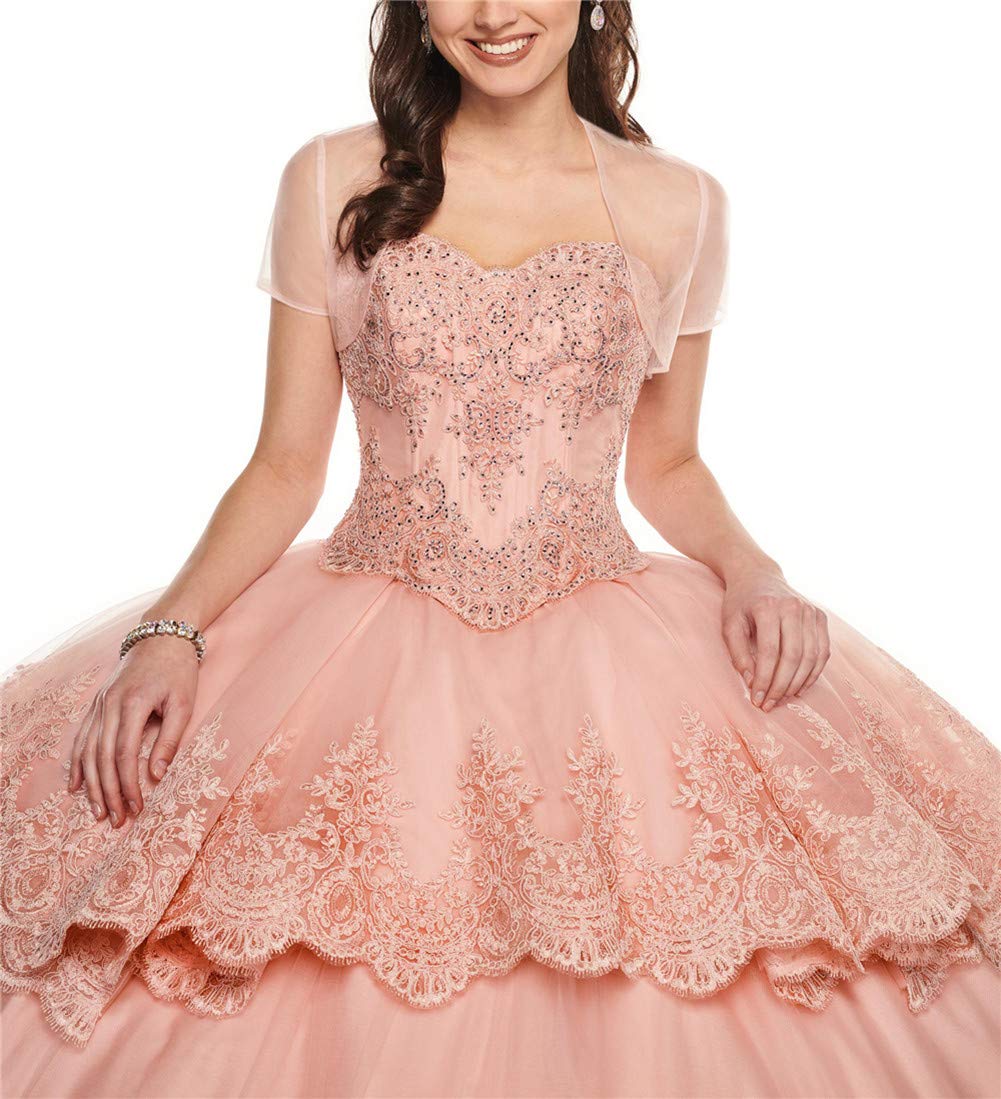 Emanni Women's Sweetheart Neckline Quinceañera Dress 2-Piece Set with Crystals, Ball Gown Prom Dress in Apricot - Perfect for Quinceañeras, Proms, Weddings & Formal Events