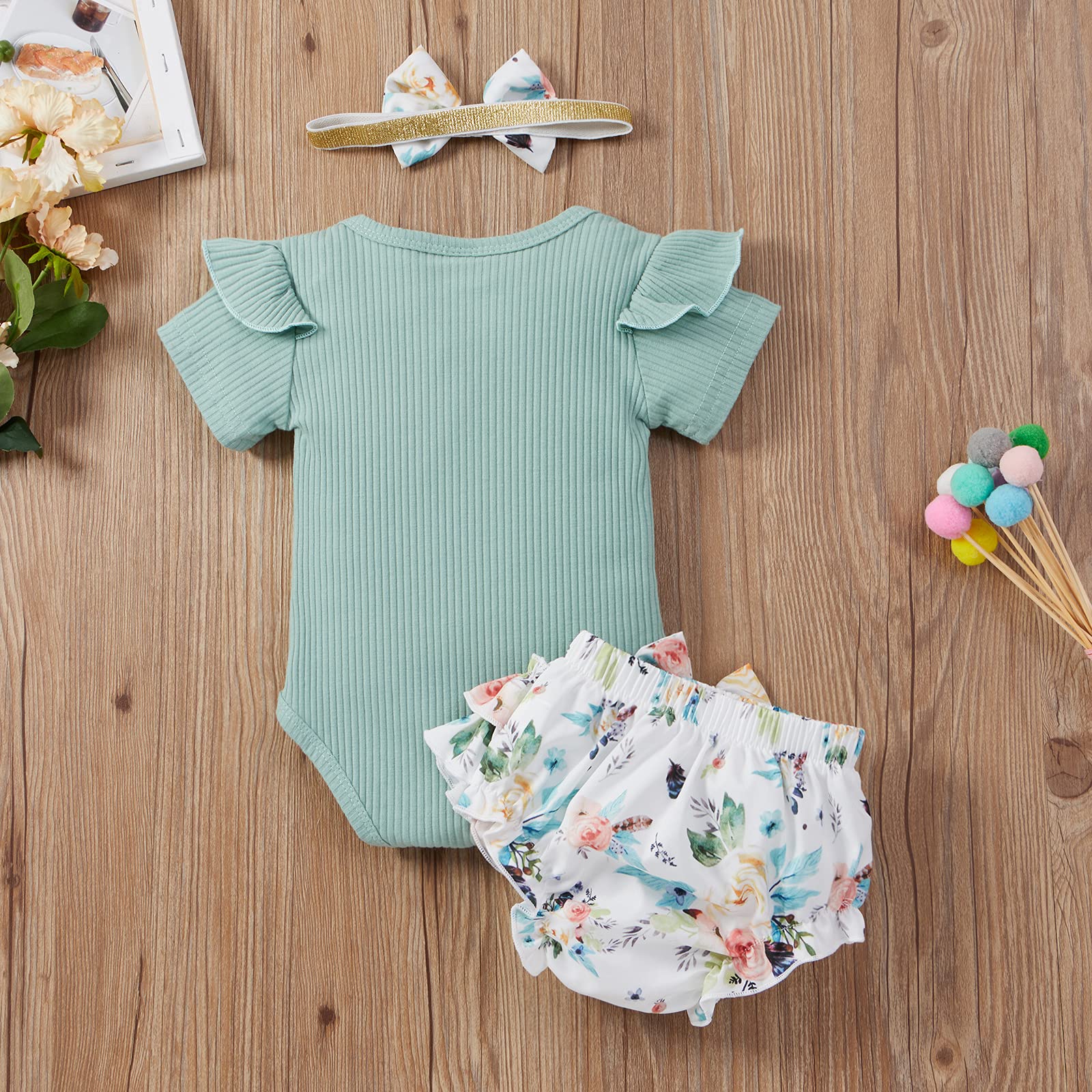 Yccutest Newborn Baby Girl Clothes - Cute Summer Outfits Set with Short Sleeve Romper, Floral Shorts & Bow Headband - Perfect for Playdates, Beach Trips & Photo Shoots
