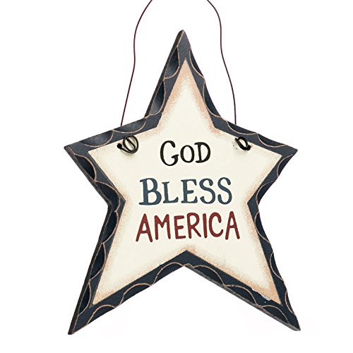 Primitive God Bless America Star Ornaments Set of 6 - Rustic Patriotic Decor for Christmas Tree, Home, Office & Gift Giving