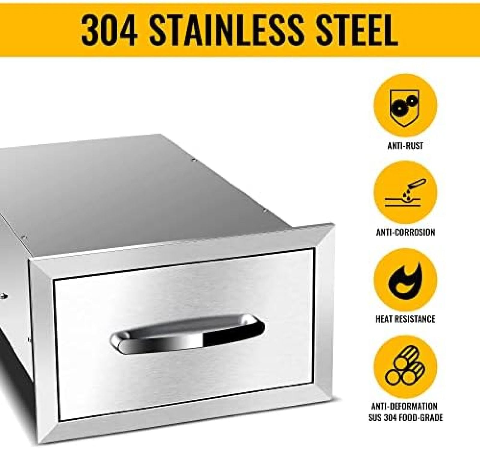 Stainless Steel Double Drawers for Outdoor Kitchen - 14W x 23D x 8.5H Horizontal BBQ Accessory Drawers - Perfect for Grilling Stations & BBQ Islands - Durable Outdoor Cooking Storage Solution