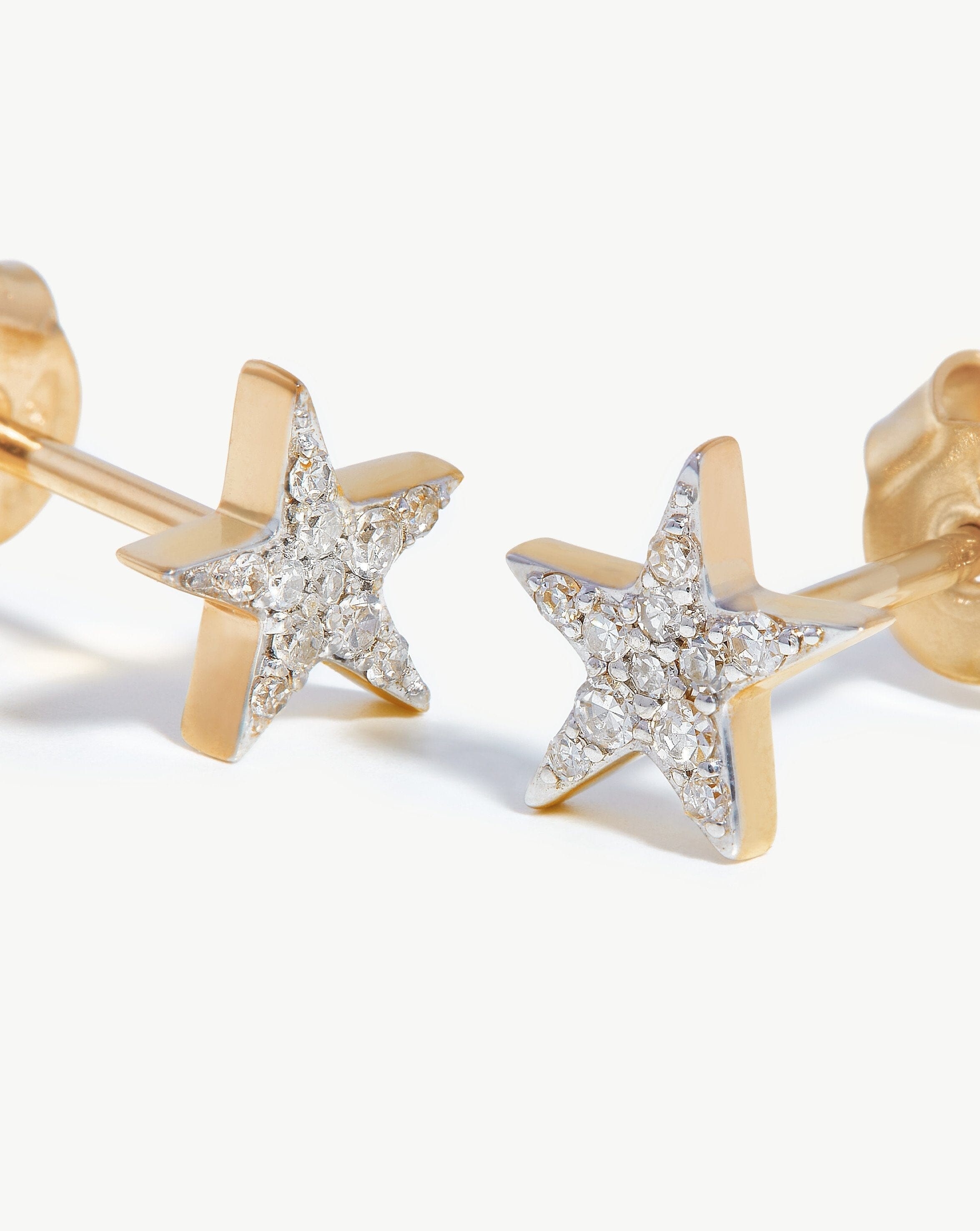 14K Solid Gold Small Star Stud Earrings with Real Diamonds - Dainty & Elegant Jewelry for Women - Perfect for Everyday Wear, Gifts & Special Occasions